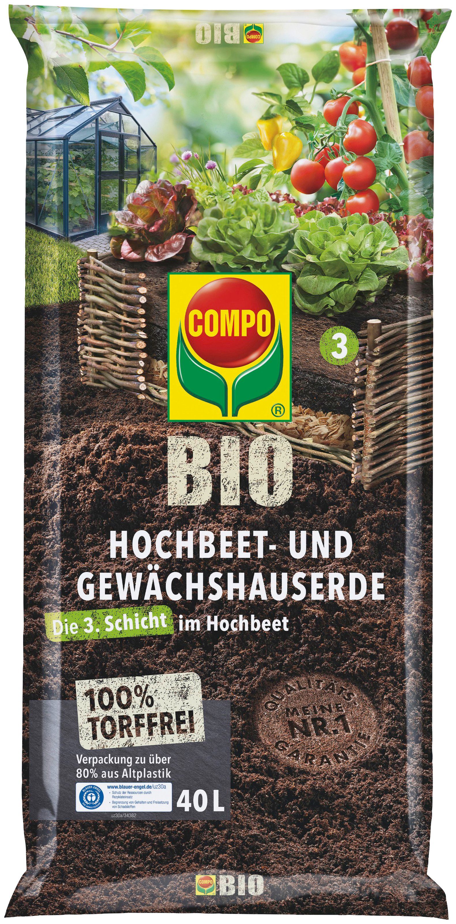 Compo Bio-Erde COMPO BIO, Hochbeet- und Gewächshauserde torffrei, 40 Liter