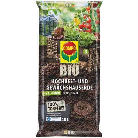 Compo Bio-Erde COMPO BIO, Hochbeet- und Gewächshauserde torffrei, 40 Liter