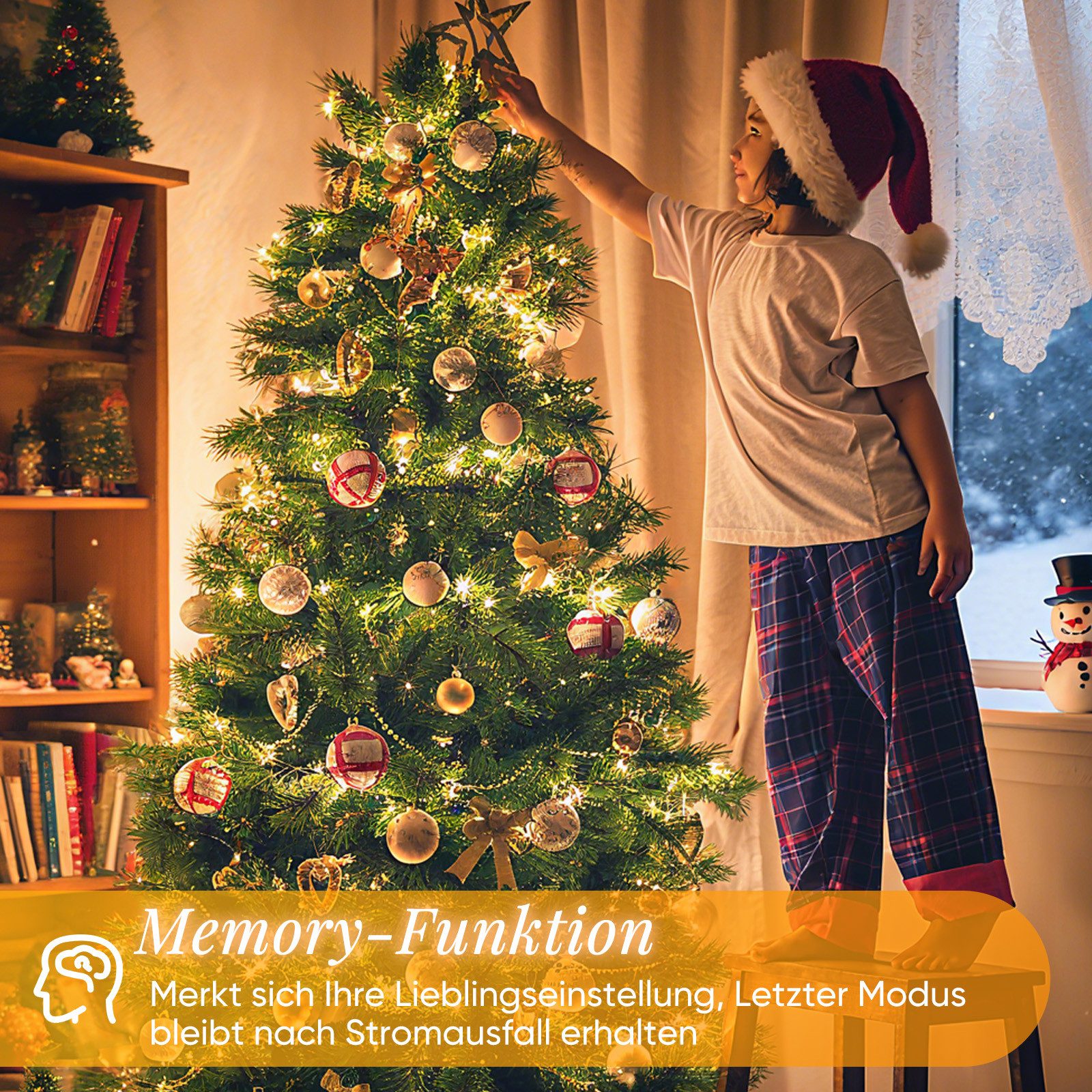 Salcar LED-Lichterkette LED Lichterkette Weihnachtsbaum Christbaumbeleuchtung Außen, 8M 50er LED, 8 Modi, Timer und Memory, Warmweiß – Bild 4 von 5