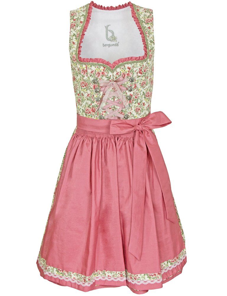 Dirndl Damen Kleid "Magdalena" 51035 - Creme Rosa 55cm - Romantisch mit Rosenmuster