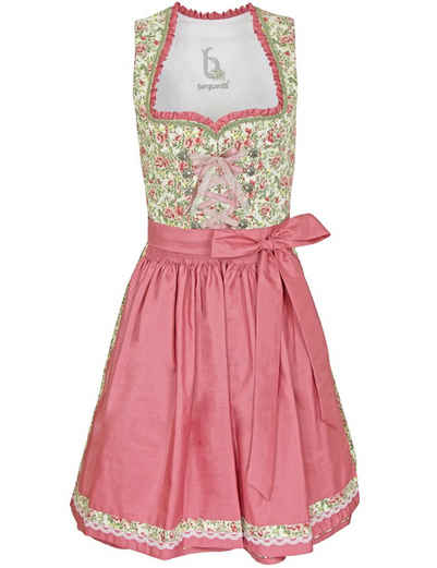 Bergweiss Trachten Dirndl Damen Kleid "Magdalena" 51035 - Creme Rosa 55cm - Romantisch mit Rosenmuster