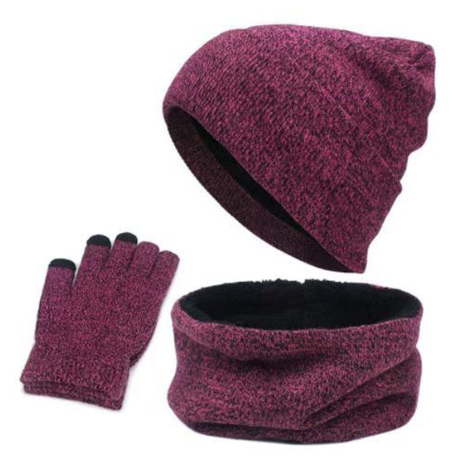 LENBEST Beanie Strickmütze Herren Damen 3 in 1 Touchscreen Handschuhe und Schal Set Warme Winter Mütze mit Fleece Innenfutter Unisex (Einheitsgröße) lila