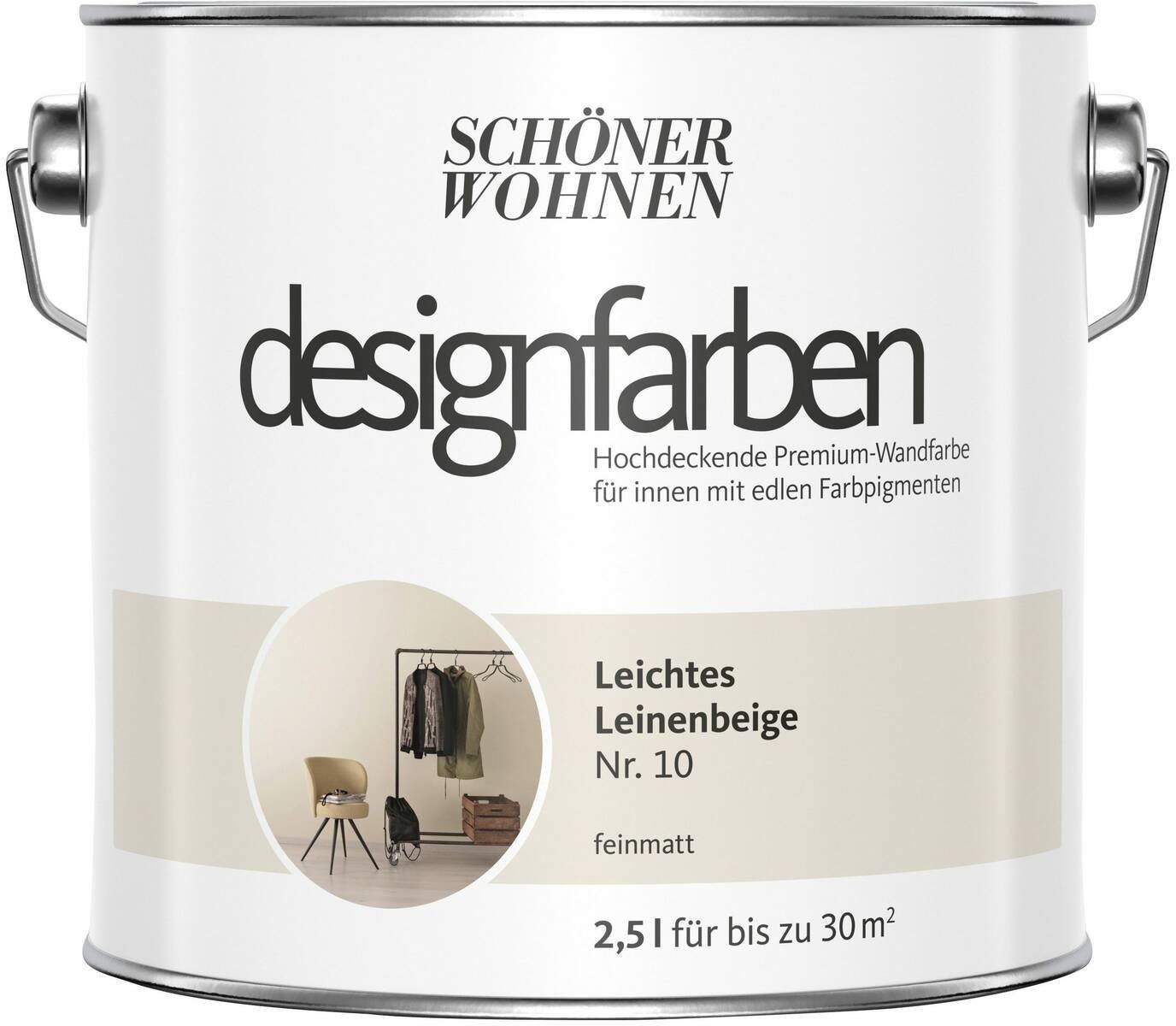 SCHÖNER WOHNEN FARBE Wand- und Deckenfarbe Leichtes Leinenbeige Nr. 10, Tropf- und spritzgehemmt, Konservierungsmittelfrei