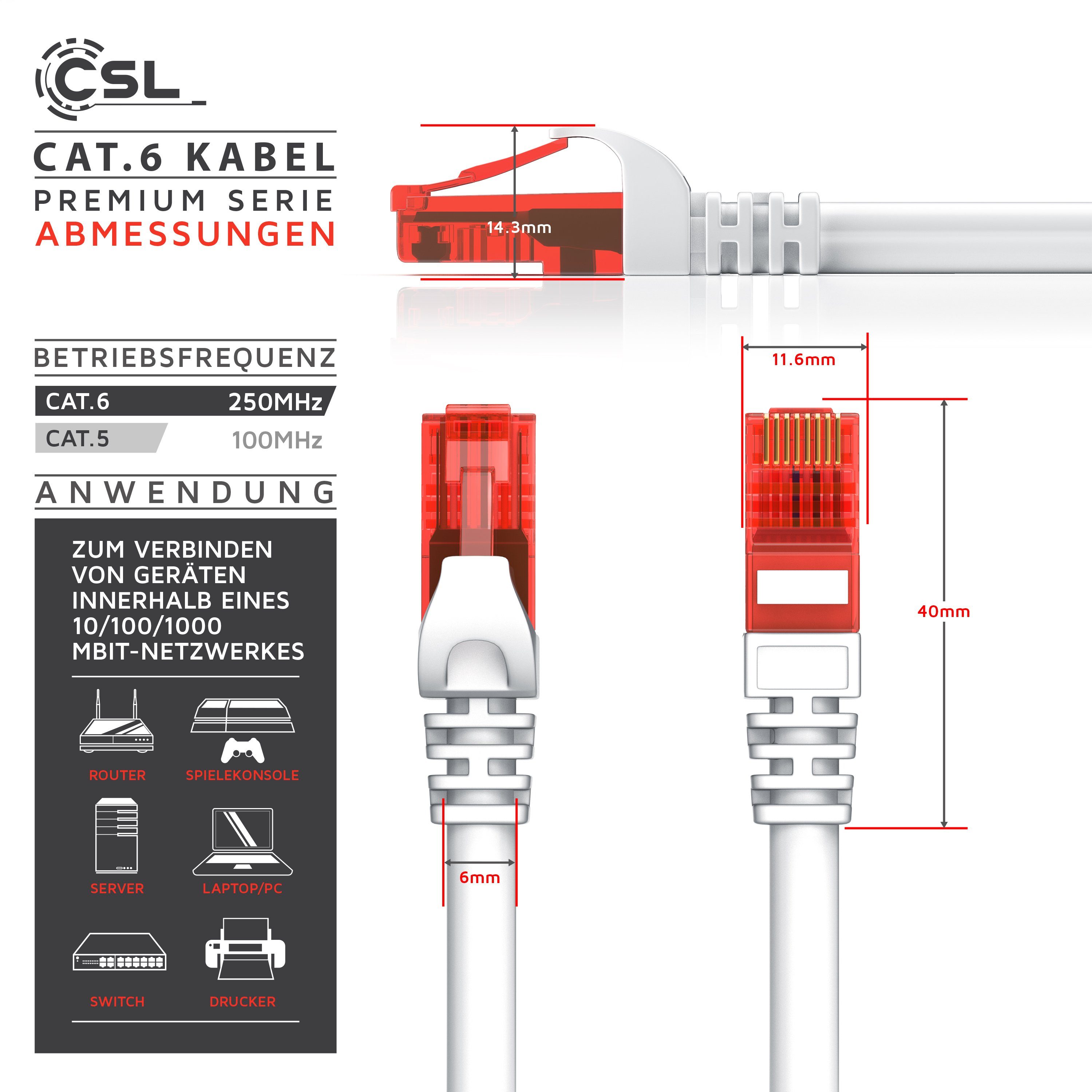 CSL LAN-Kabel, CAT.6, RJ-45 (Ethernet) (50 cm), CAT 6 Netzwerkkabel UTP Gigabit 1000 Mbit/s Patchkabel - 0,5m