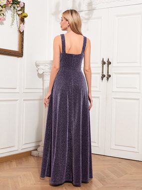 ZWY Abendkleid Lila formelles Abendkleid in A-Linie mit Seitenschlitz Langes Party-Abschlussballkleid mit glänzendem Silberfaden