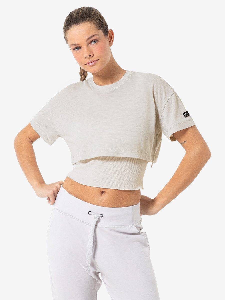 SUPER.NATURAL T-Shirt für Damen, Merino CROP TEE sportlich, Sommer