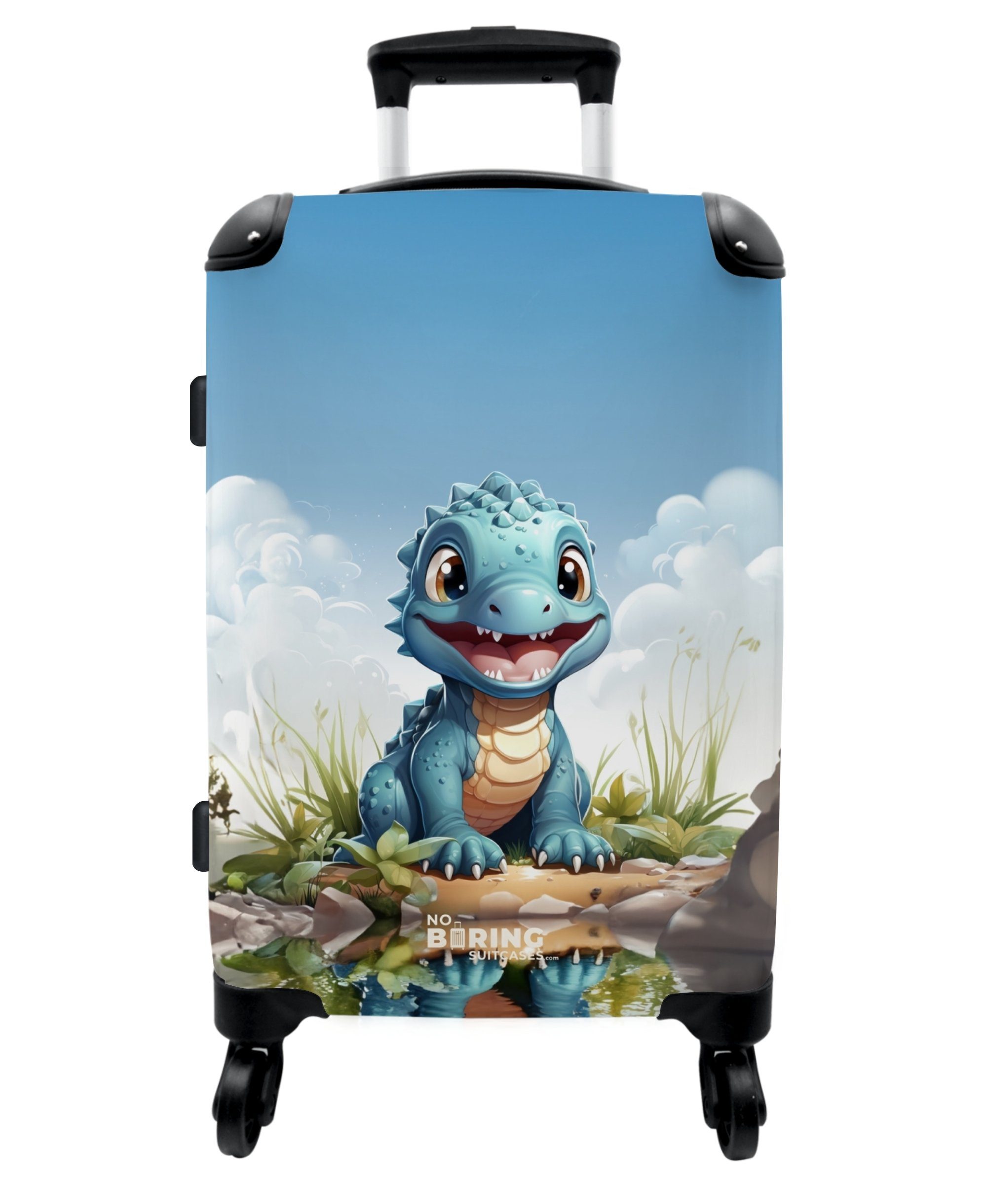 NoBoringSuitcases.com© Koffer 67x43x25cm Blau Jungen Große mit 4 Rollen - - Trolley Drache Kinder, 4 - Reisekoffer Rollen, Rollkoffer - Aufgabegepäck