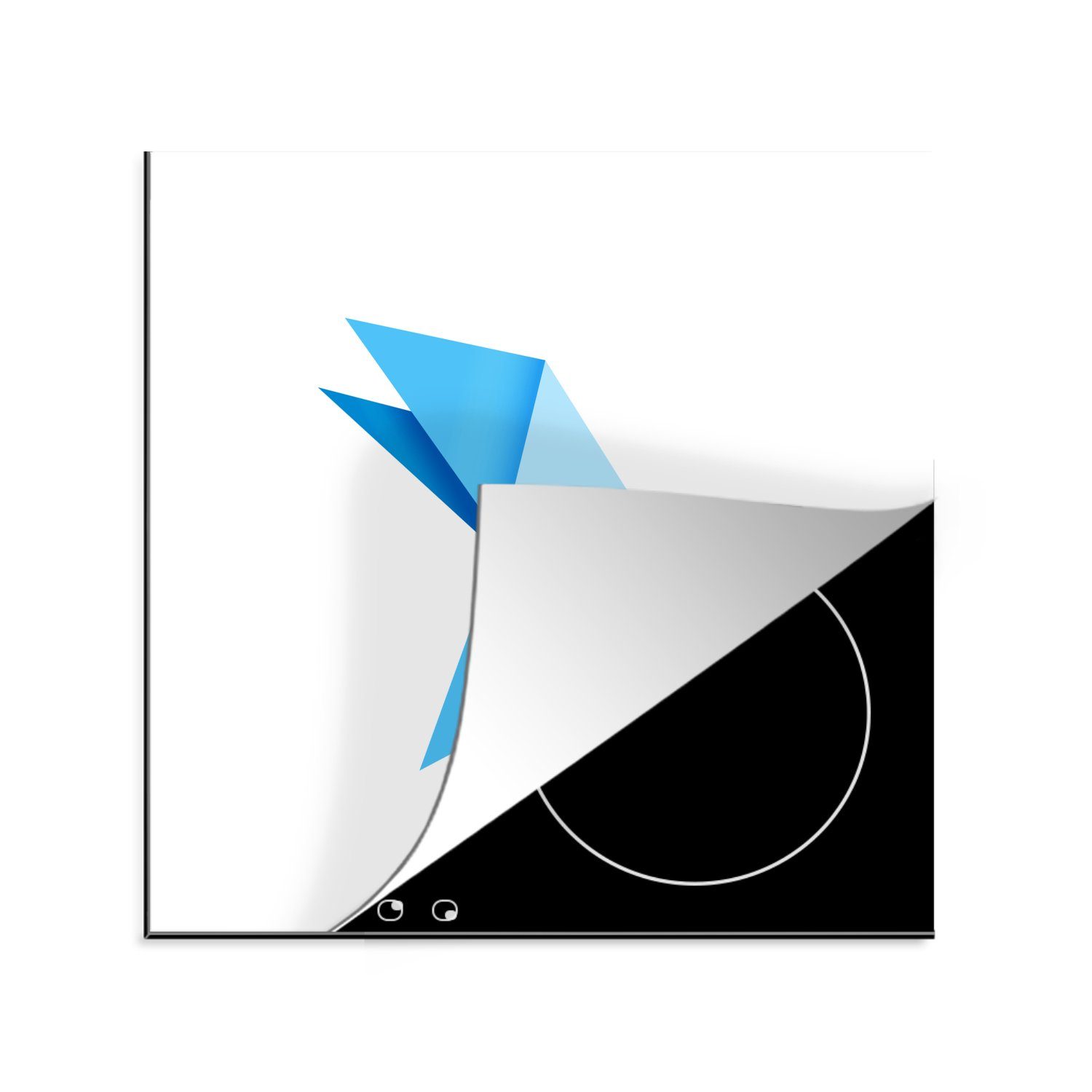 MuchoWow Herdblende-/Abdeckplatte Eine Illustration eines blauen Origami-Vogels, Vinyl, (1 tlg), 78x78 cm, Ceranfeldabdeckung, Arbeitsplatte für küche