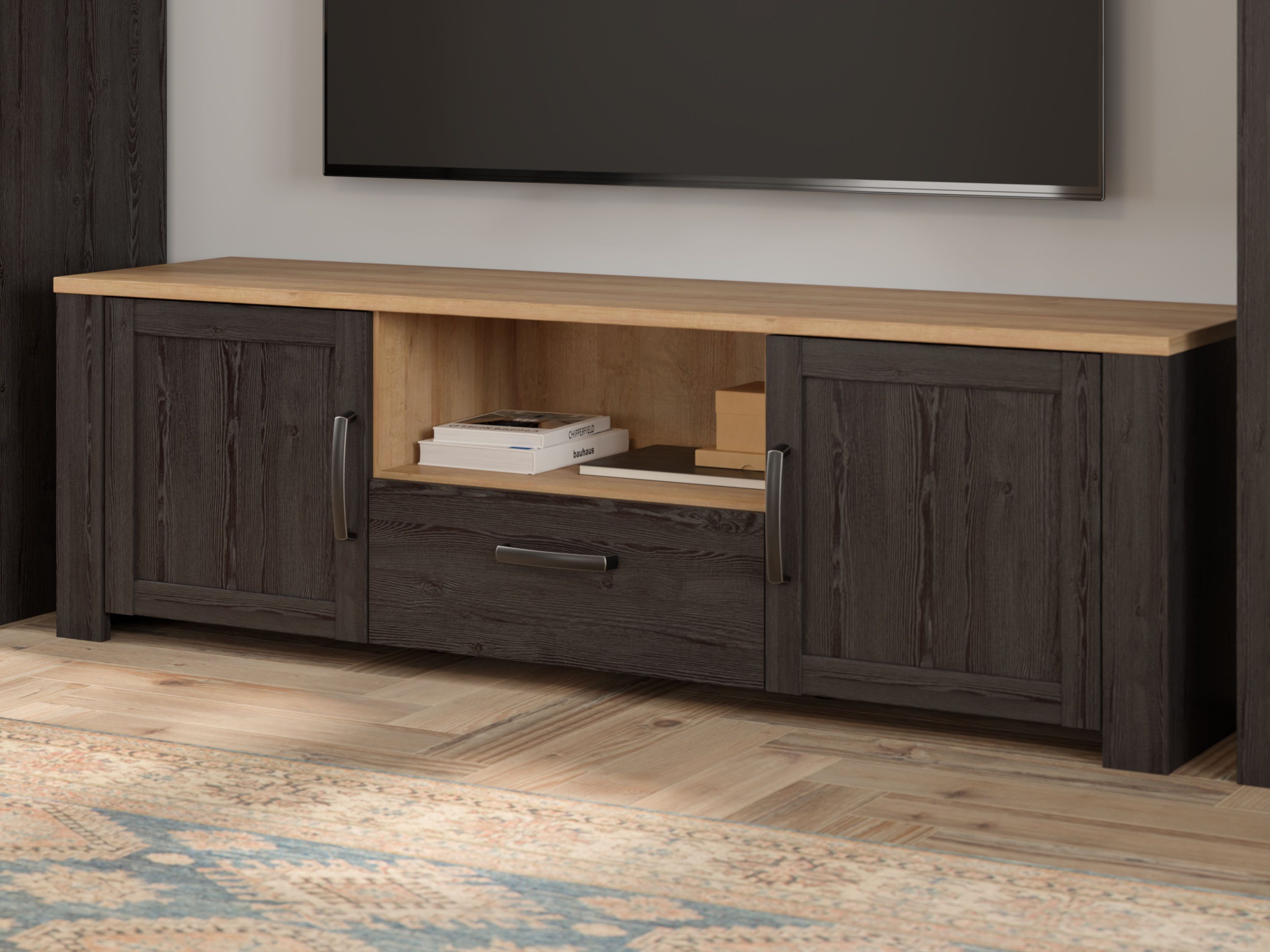 FORTE TV-Board Bohol TV-Schrank, Stauraum, 2 farbiges Dekor, landhaus, B/H/T 166,1/51,8/42cm, 2 Türen, 1 SK
