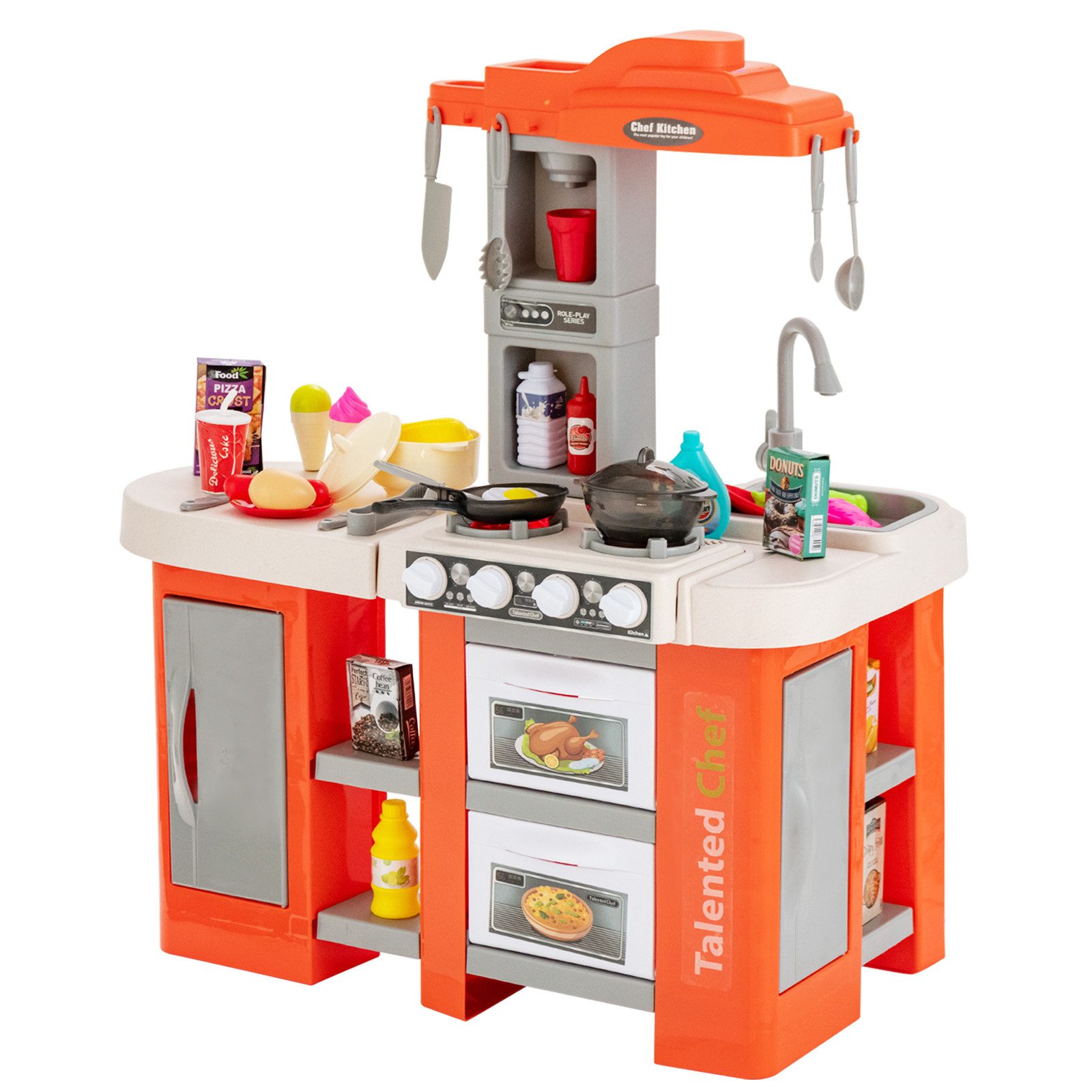 COSTWAY Spielküche Kunststoff, Kinderküche mit 38 Zubehör, für Kinder ab 2 günstig online kaufen