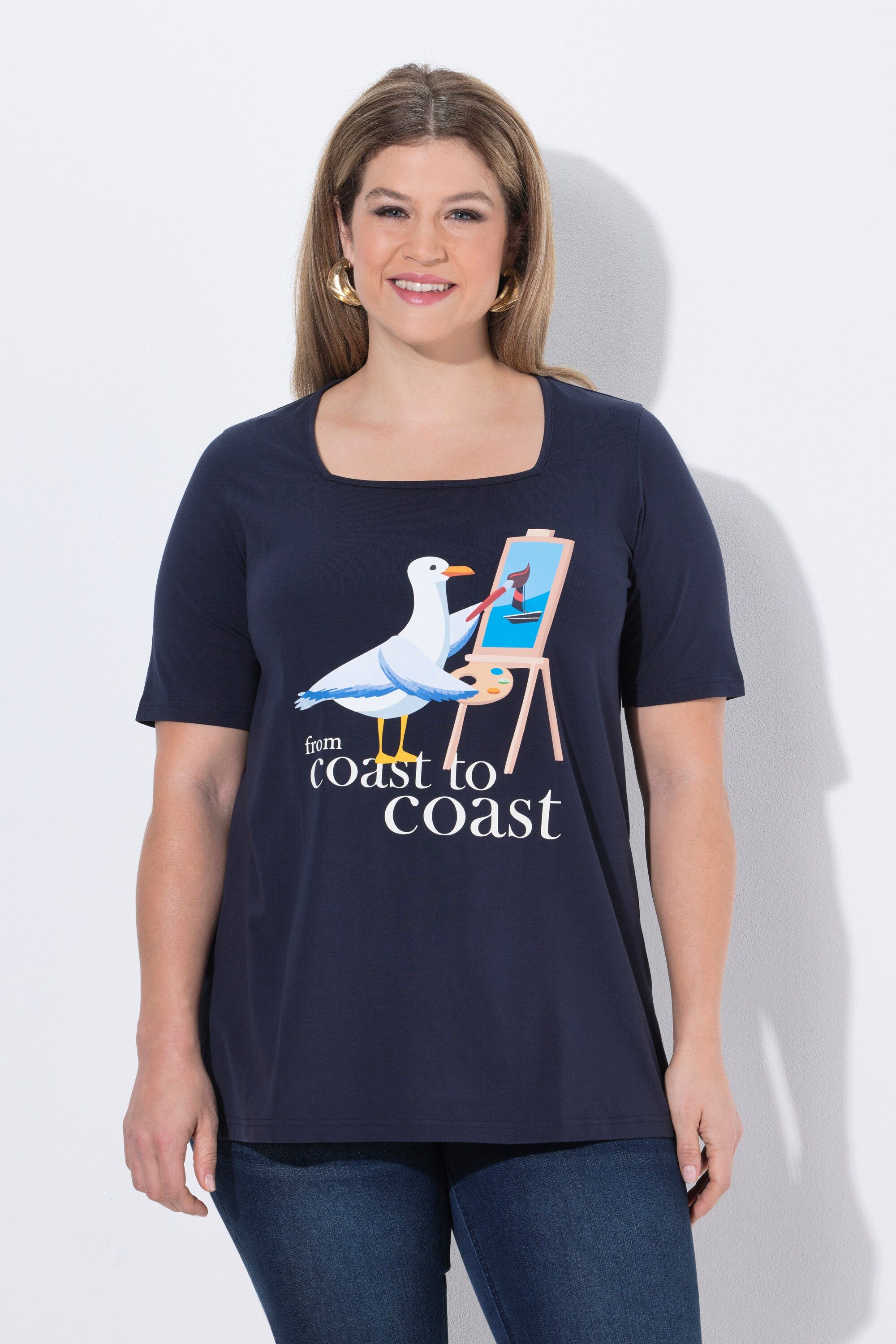 Ulla Popken T-Shirt T-Shirt Möwe Classic Carré-Ausschnitt Halbarm günstig online kaufen