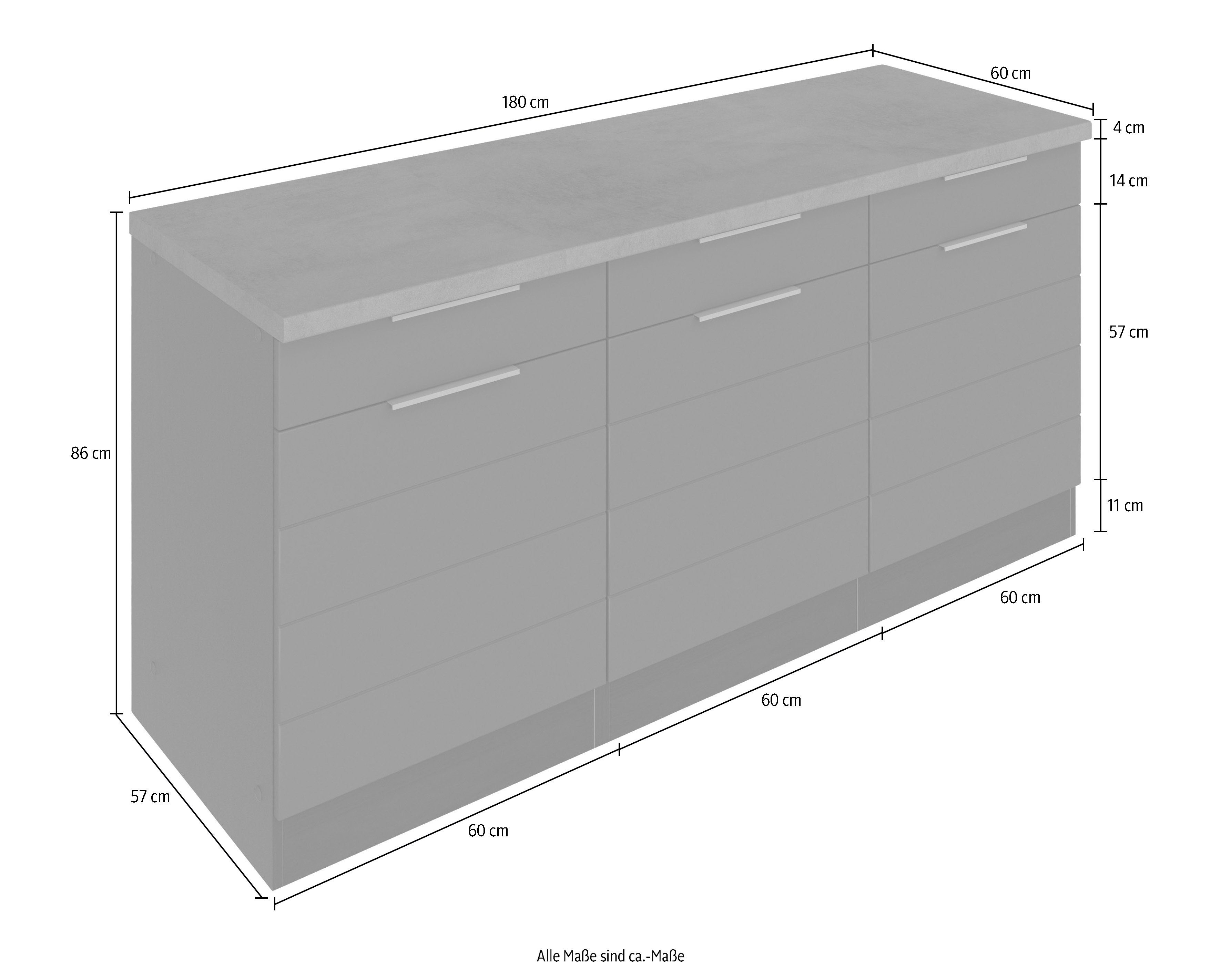 Matt/grafit viel mit breit, HELD Unterschrank Lisene Stauraum, graphit waagerechter MÖBEL grau | cm 180 für MDF-Fronten Luhe