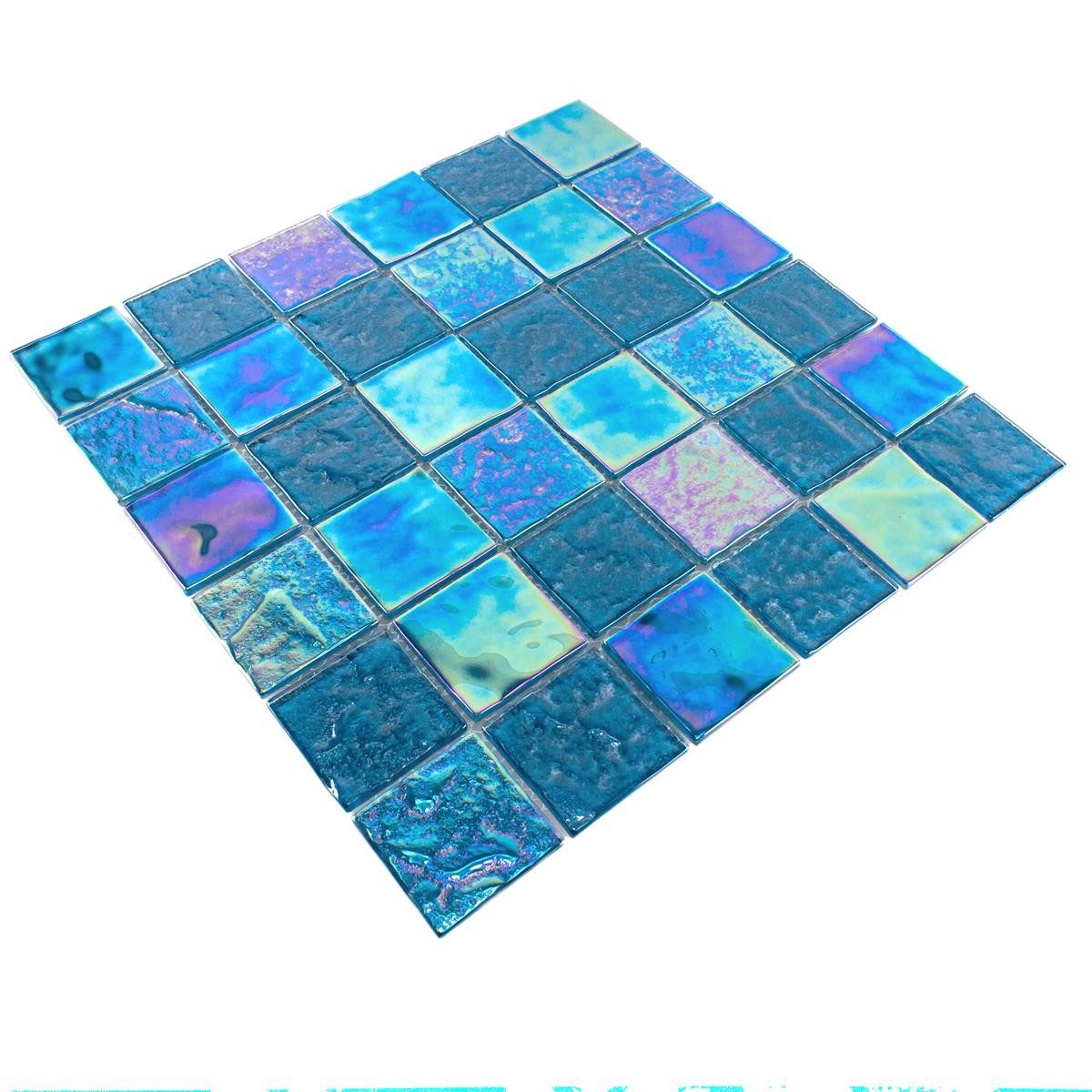Mosafil Mosaikfliesen Glasmosaik Fliesen Perlmutt Effekt Carlos Blau 48, Glas 29.800x29.800, blau, Verlegefertig auf ein Netz geklebt - Frostsicher - Wasserfest