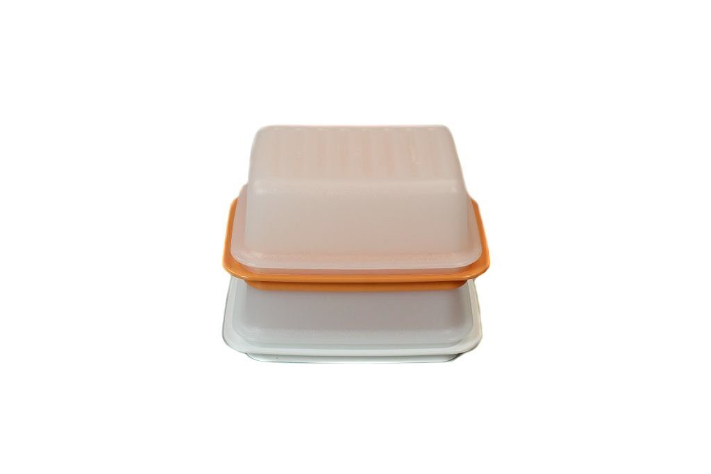 TUPPERWARE Brotkasten Butterdose Butterschatz weiß + orange Butterschatz