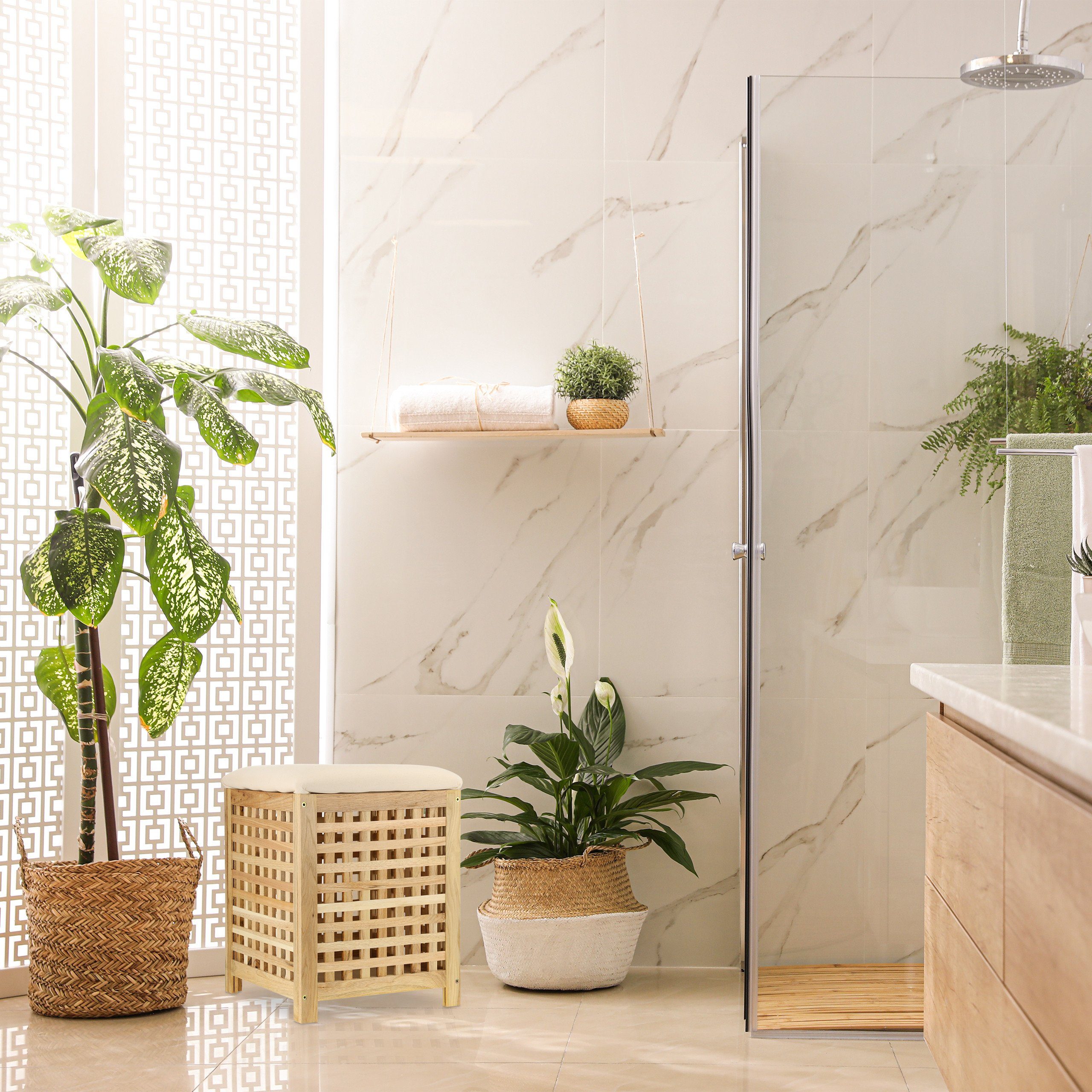 relaxdays Wäschekorb mit Sitz Walnuss günstig online kaufen