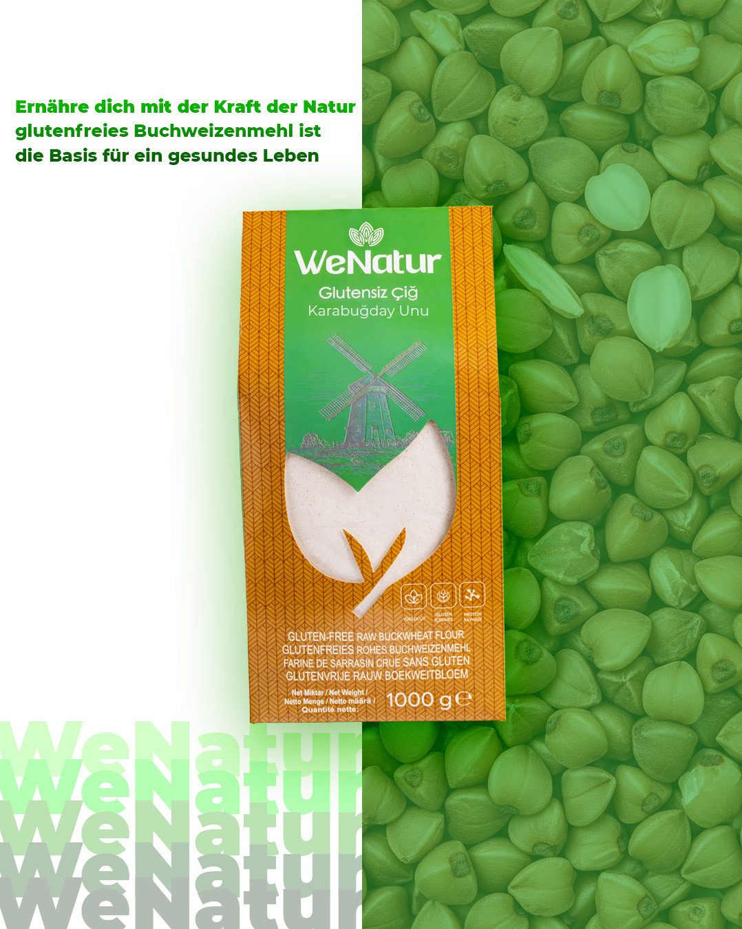 We_Natur Mehl Buchweizenmehl – Glutenfrei, ballaststoffreich & nahrhaft 1kg, 1000 g, Glutenfrei