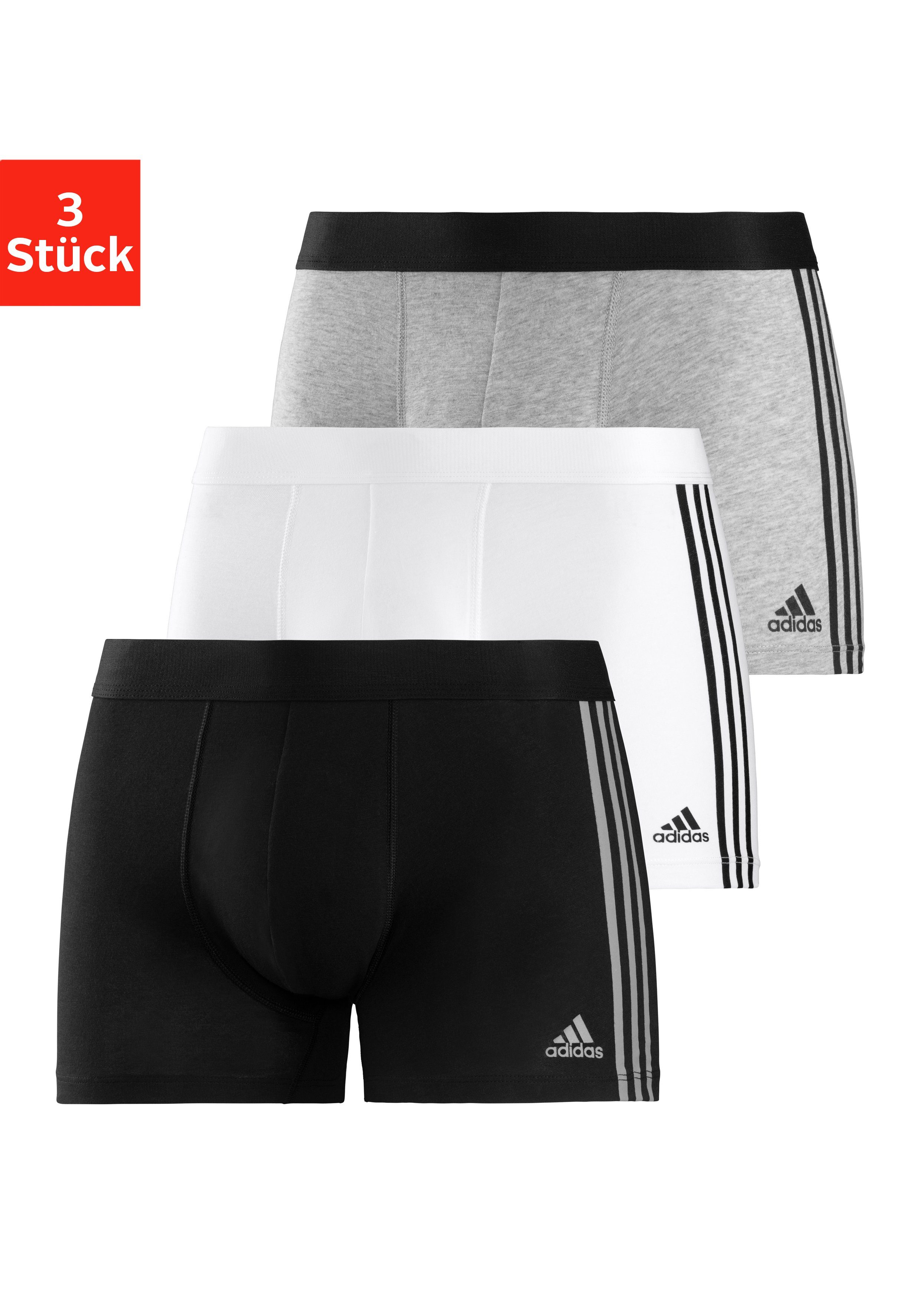 adidas Sportswear Boxer (3er-Pack) Unterhose mit typischem kontrastfarbigen 3-Streifen-Design schwarz, weiß, grau