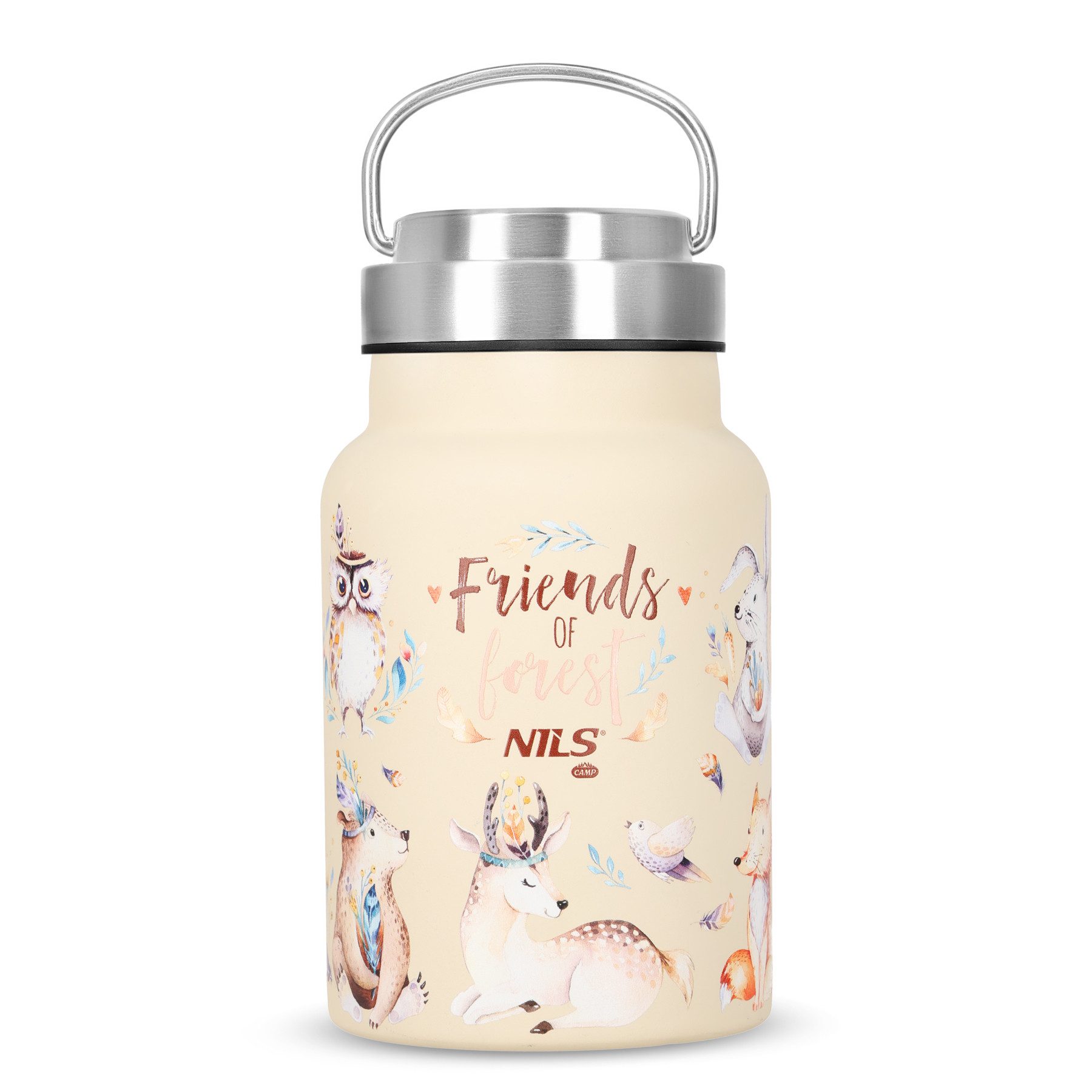 Isolierflasche Kinder Thermoskanne Thermosflasche Waldtiere beige Wasserflasche 520ml