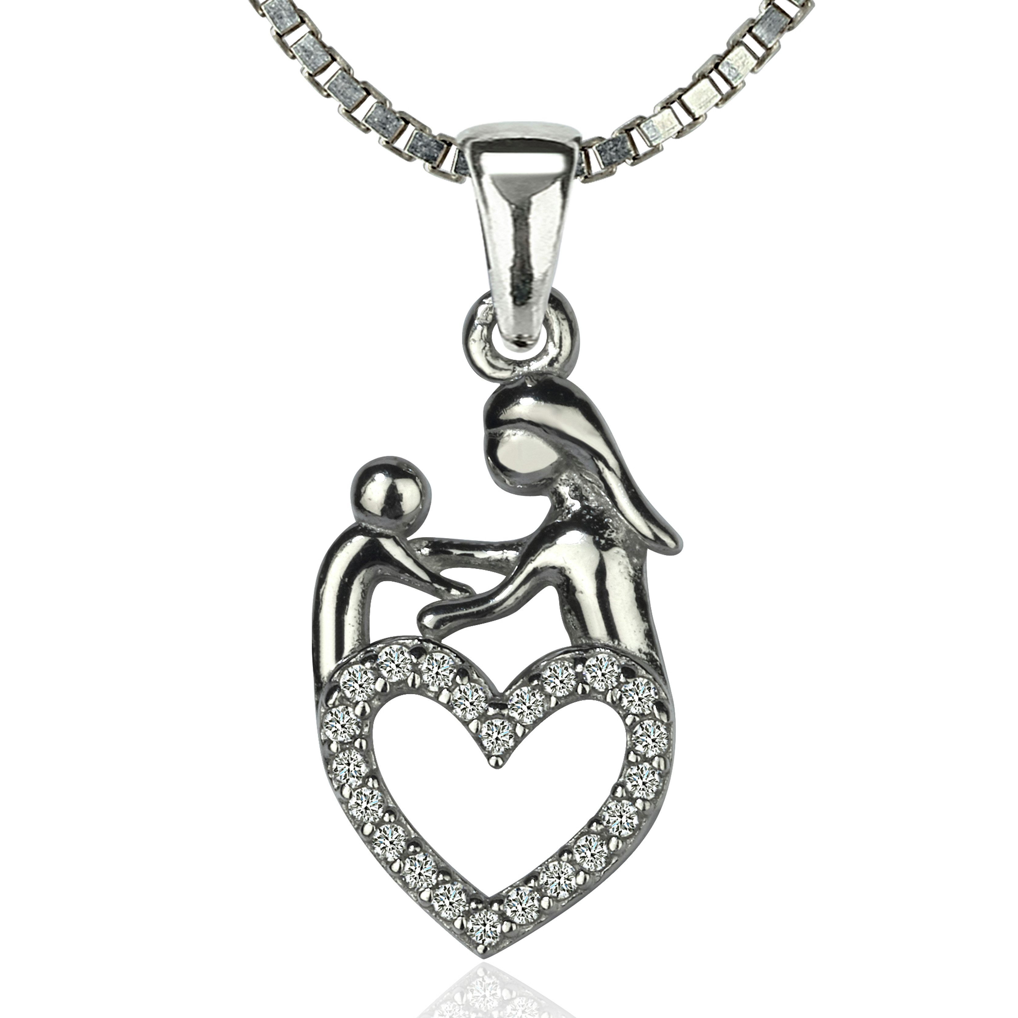 NAHLE Kette mit Anhänger Mutter Kind Silber Kette (2-tlg., inklusive Schmuckbox), 925 Silber Anhänger mit Zirkonia - rhodiniert