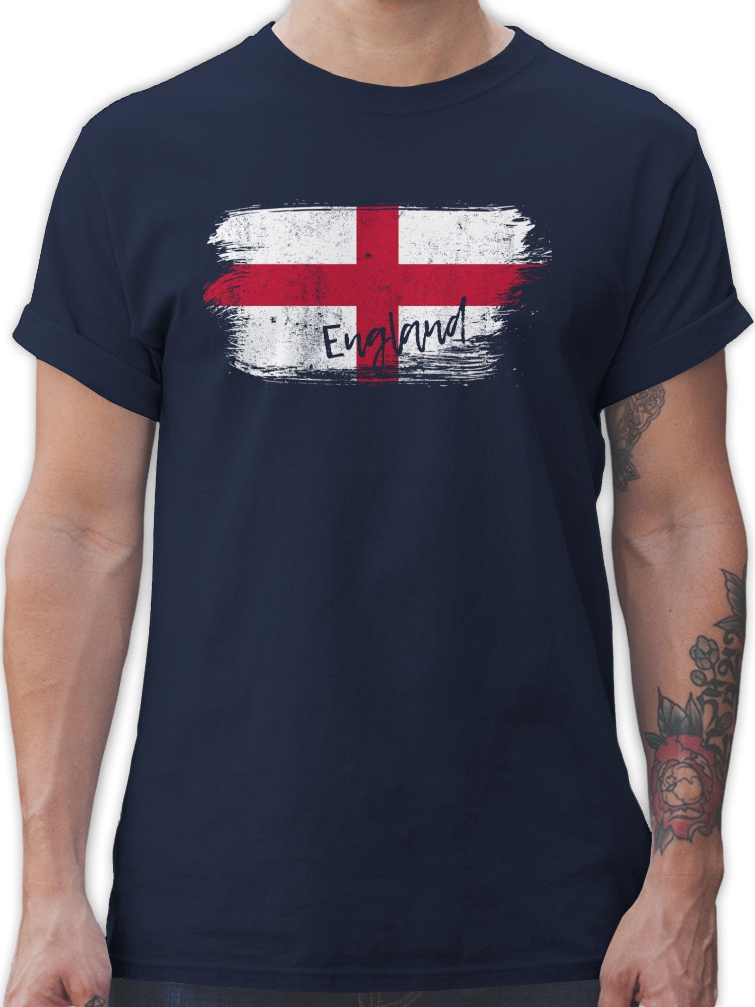 Shirtracer T-Shirt England 2 EM Blau Vintage Fussball 2024 Navy
