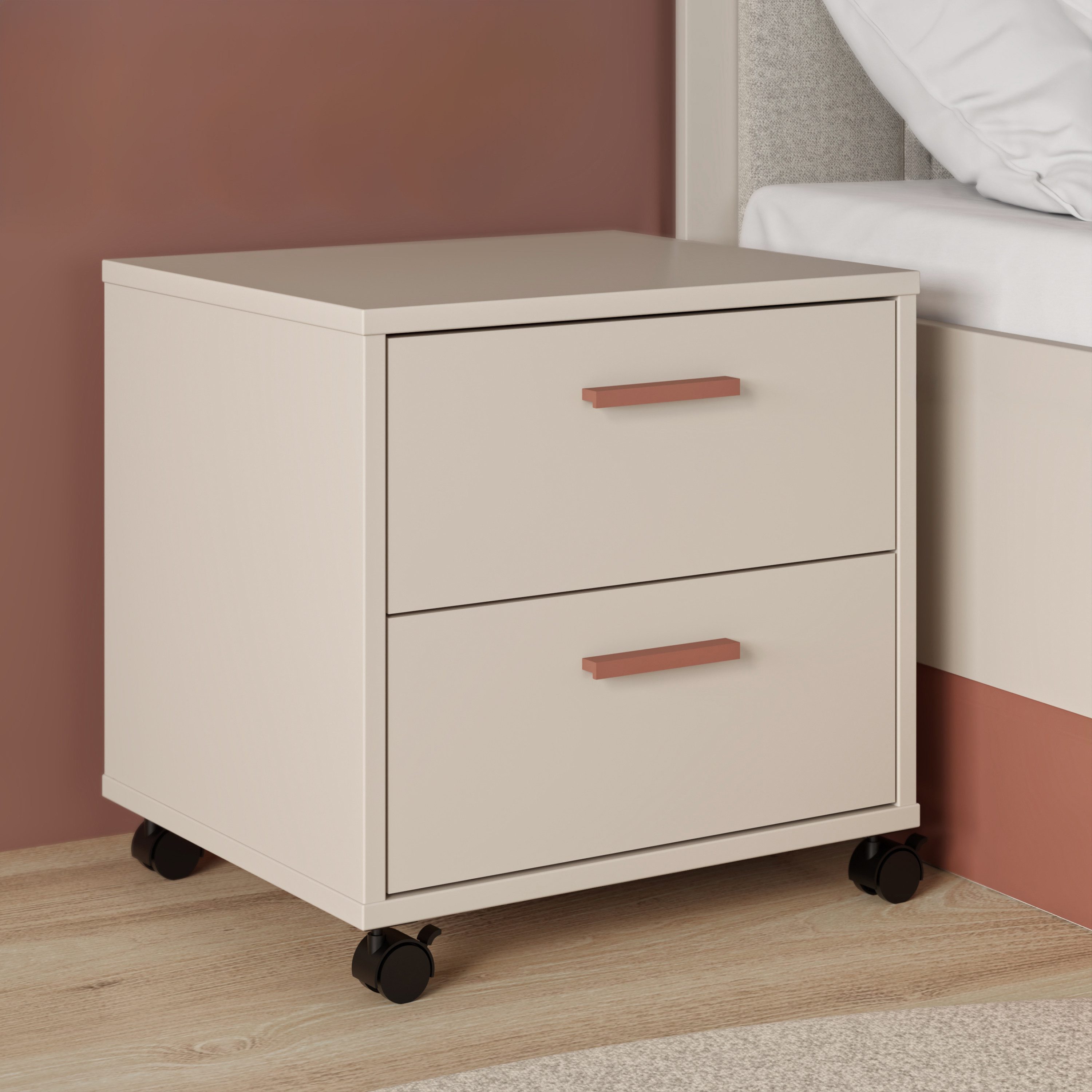 FORTE Nachtkommode Milles Jugendzimmer, Nako auf Rollen, Schubkästen Vollauszug