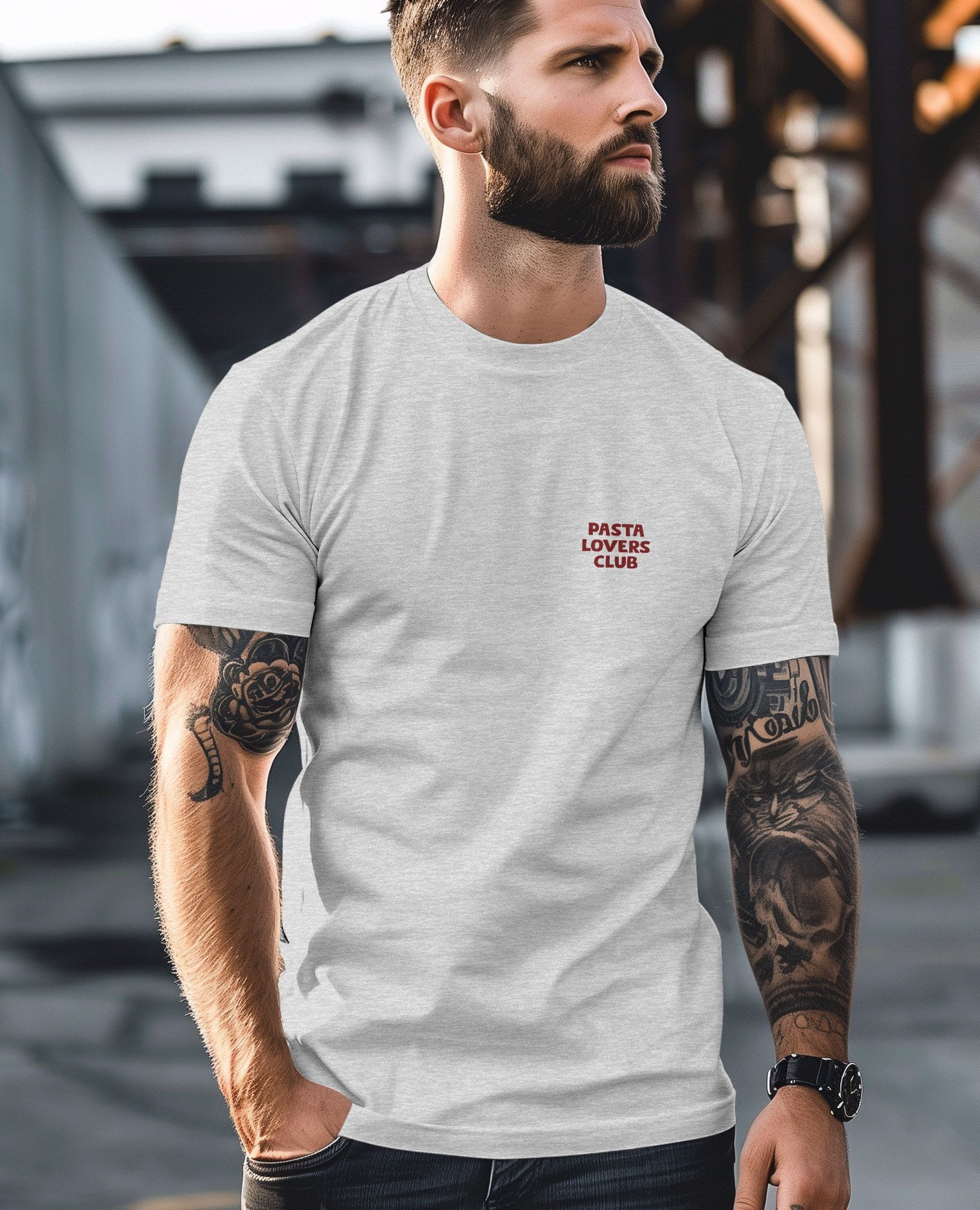 Neverless Print-Shirt Herren T-Shirt Backprint Katze Rückendruck Brustloge Pasta Lovers mit Print