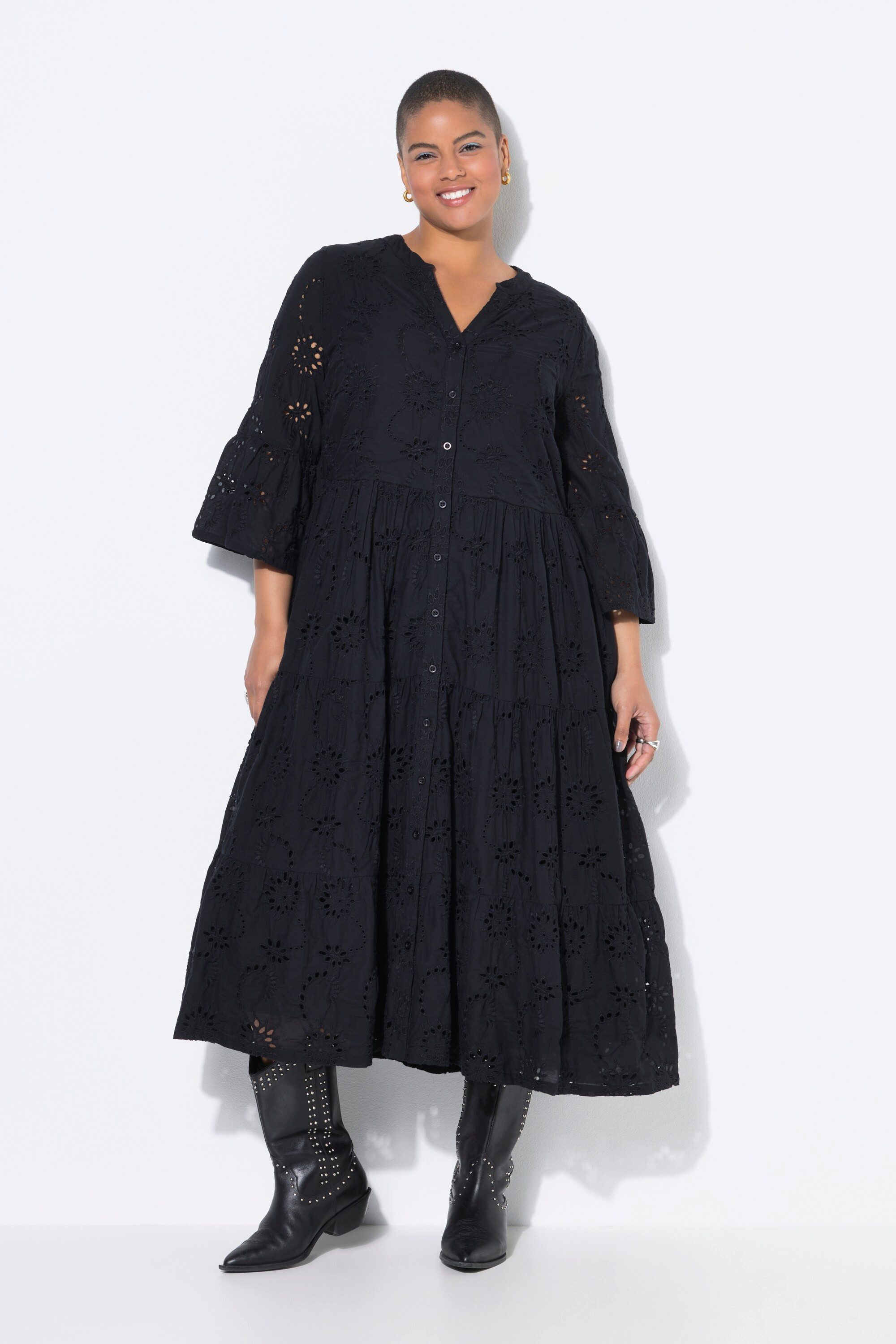 Studio Untold Maxikleid Maxikleid Lochstickerei Volants 3/4-Ärmel günstig online kaufen