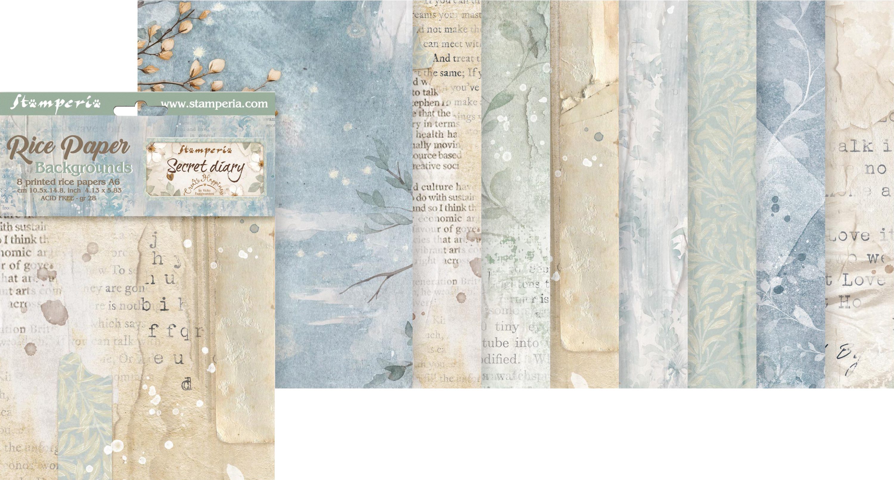 Stamperia Seidenpapier Motiv-Strohseide Backgrounds Secret Diary, 8er Set