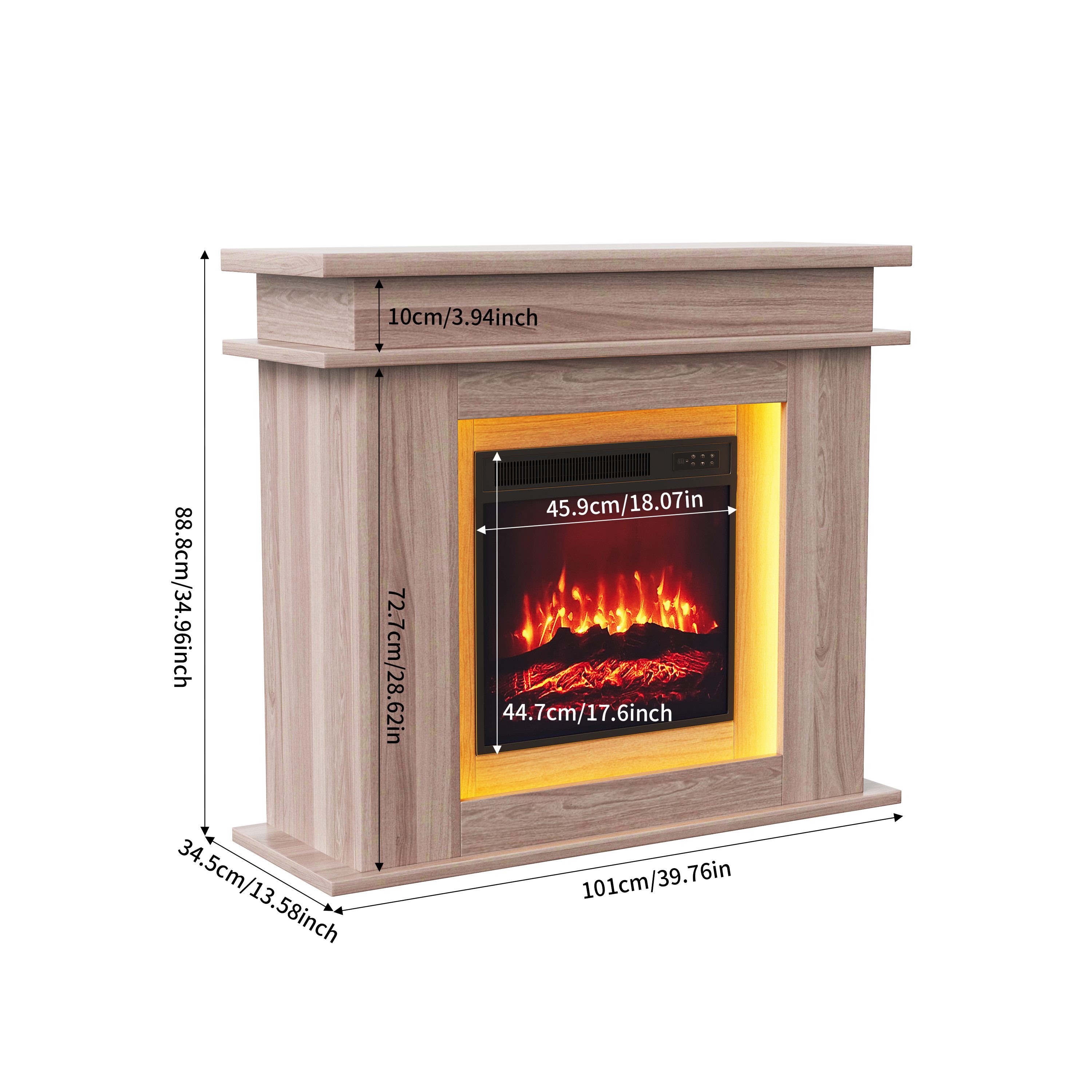 Furnishings Home Elektrokamin Elektrischer Kamin Standkamin mit 3D-Flammeneffekt, 101x34.5x88.8 cm, 2000 W Heizung, Fünfstufige Helligkeitsanpassung, LED-Licht