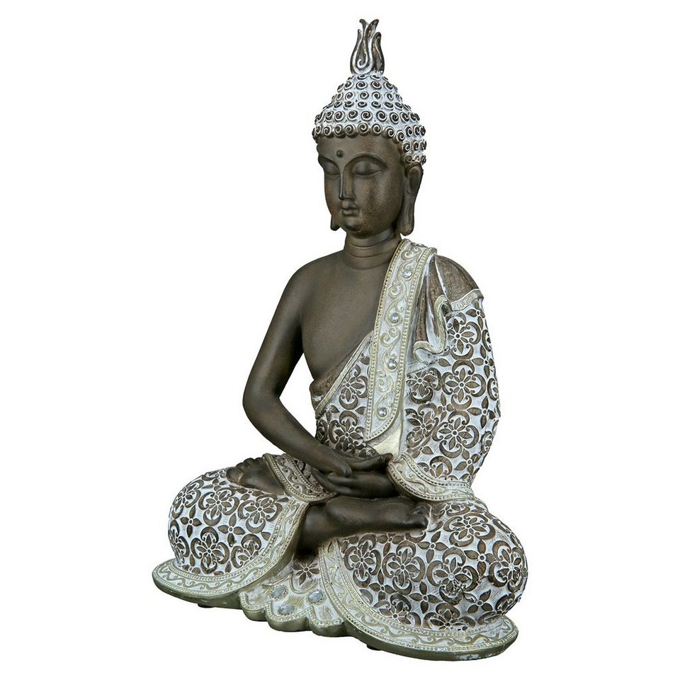 GILDE Buddhafigur Buddha Mangala braun-weiß (1 St), Maße: H. 29cm x B. 20cm  x T. 10cm