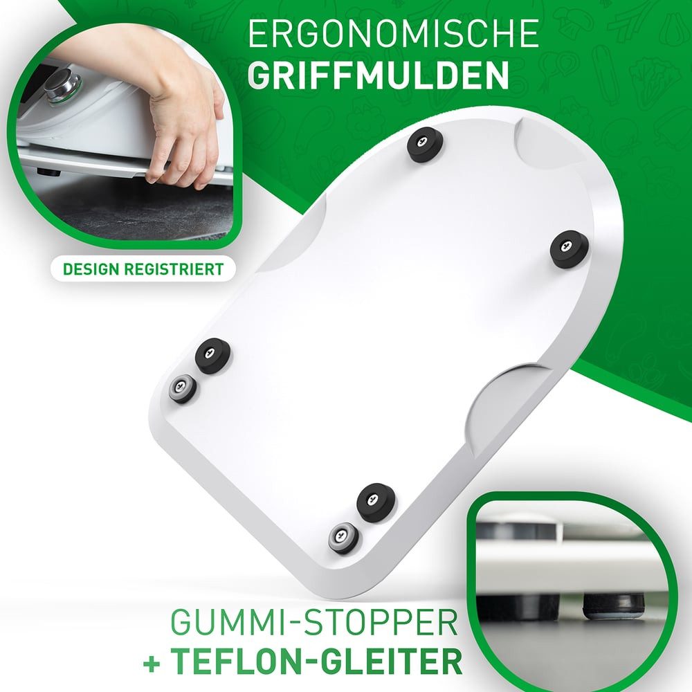 FLIPLINE® Küchenmaschinen Zubehör-Set Gleitbrett für Thermomix TM6 / TM5 Weiß, aus Mineral-Acrylstein, Rollbrett Thermomix