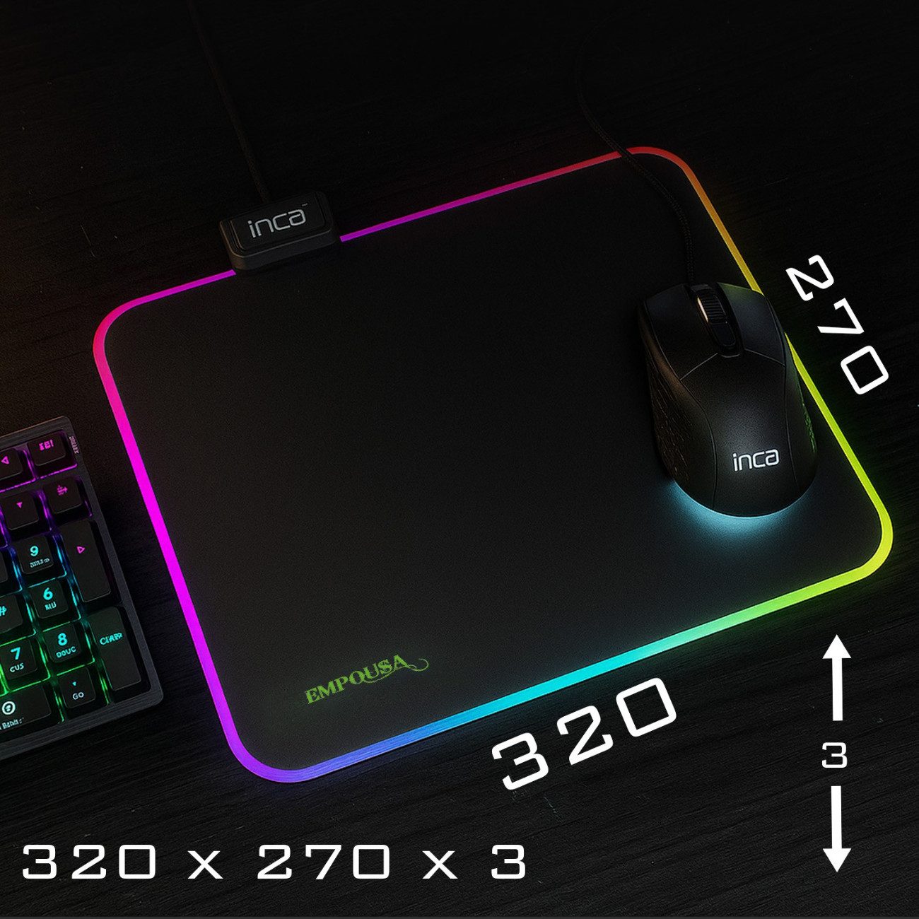 INCA Gaming Mauspad IMP-024 (Einzelprodukt), RGB Gaming-Mauspad mit 12 Modi