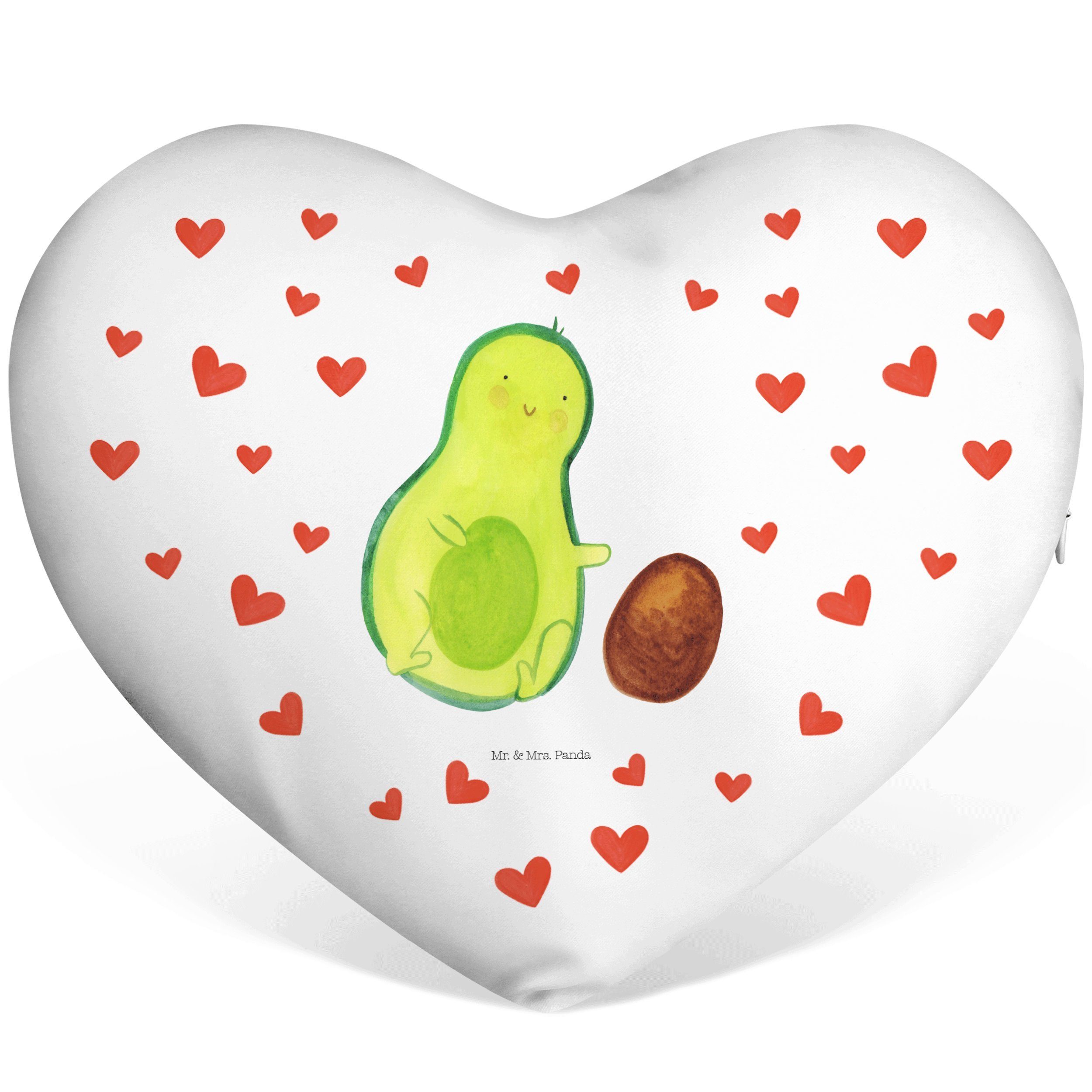 Mr. & Mrs. Panda Dekokissen Avocado rollt Kern - Weiß - Geschenk, erstes Kind, Herz, Kissen, Herz