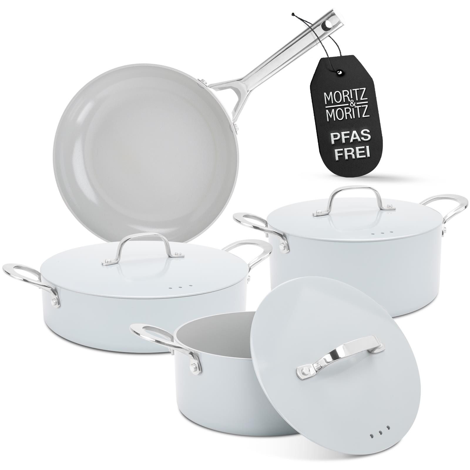 Moritz & Moritz Topf-Set 7-tlg Topf- und Pfannenset Grau, Aluminium (Set), für alle Herdarten geeignet