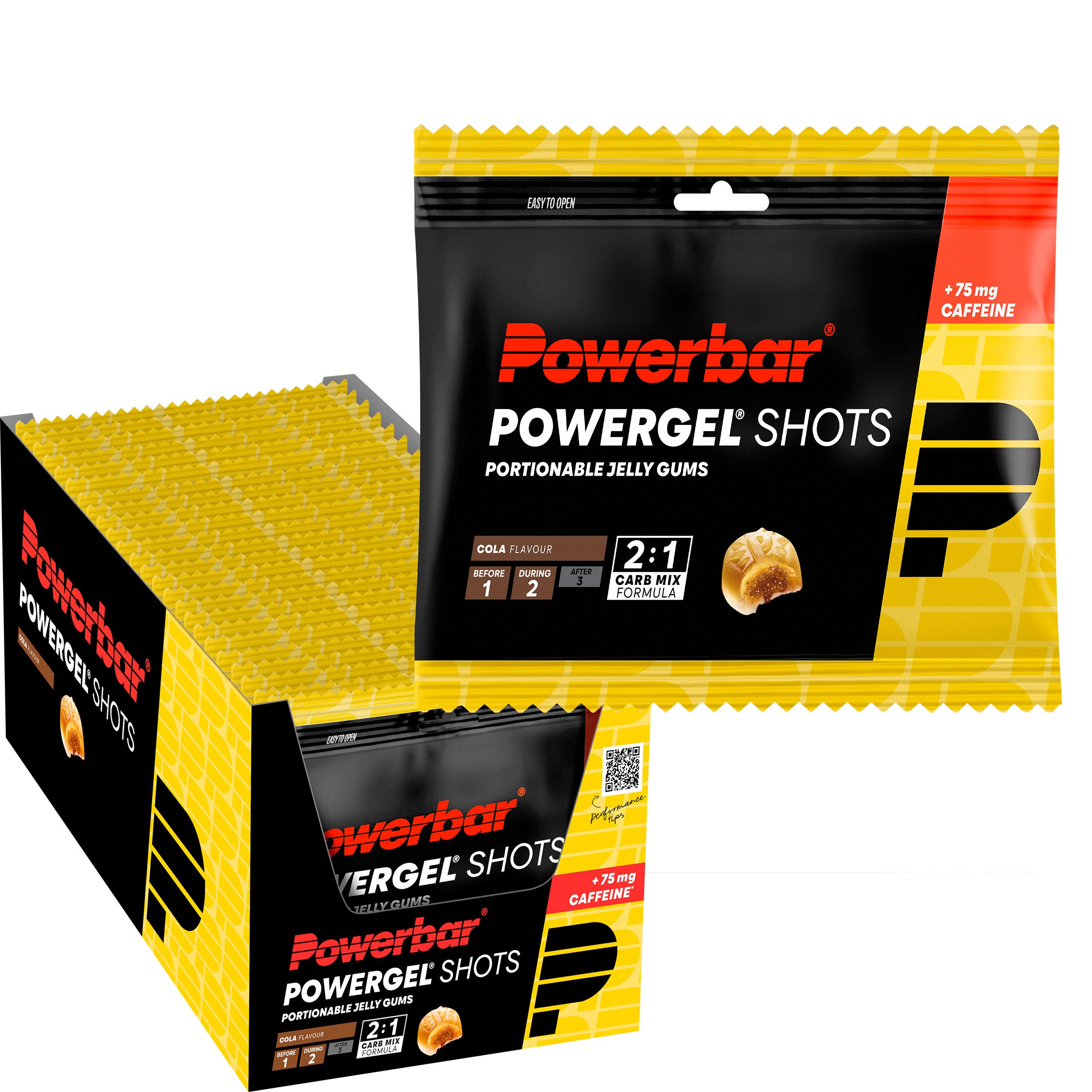 PowerBar PowerGel Shots Cola High Carb Energie Gummis 75mg Koffein 24x60g Gummis, 24 er 1440 g, 75mg Koffein/Beutel