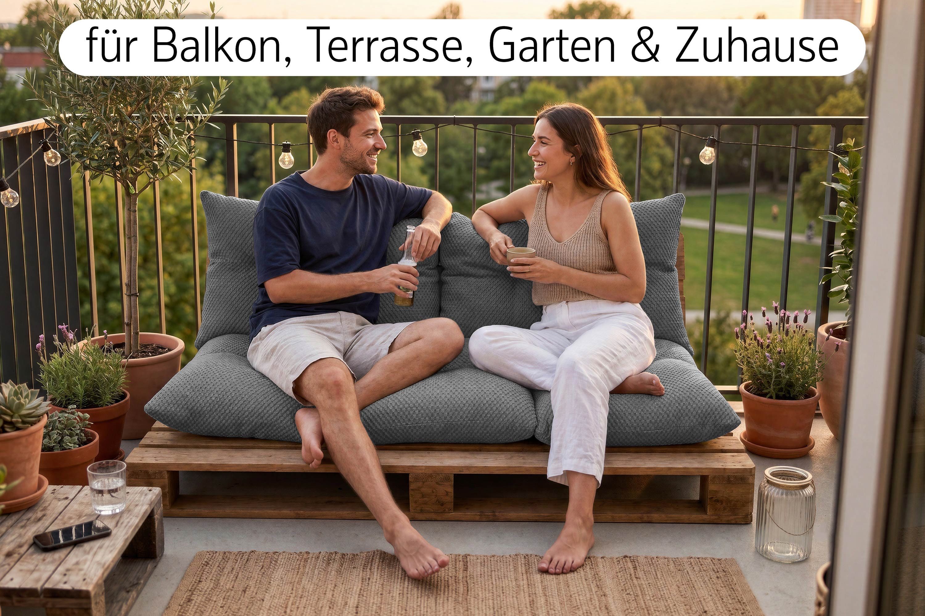 Amilian Palettenkissen Sitzkissen 120x60 cm + 2x Kissen 40x60 cm, 3-teiliges Set Inklusive Füllung für Europaletten Balkon Terrasse