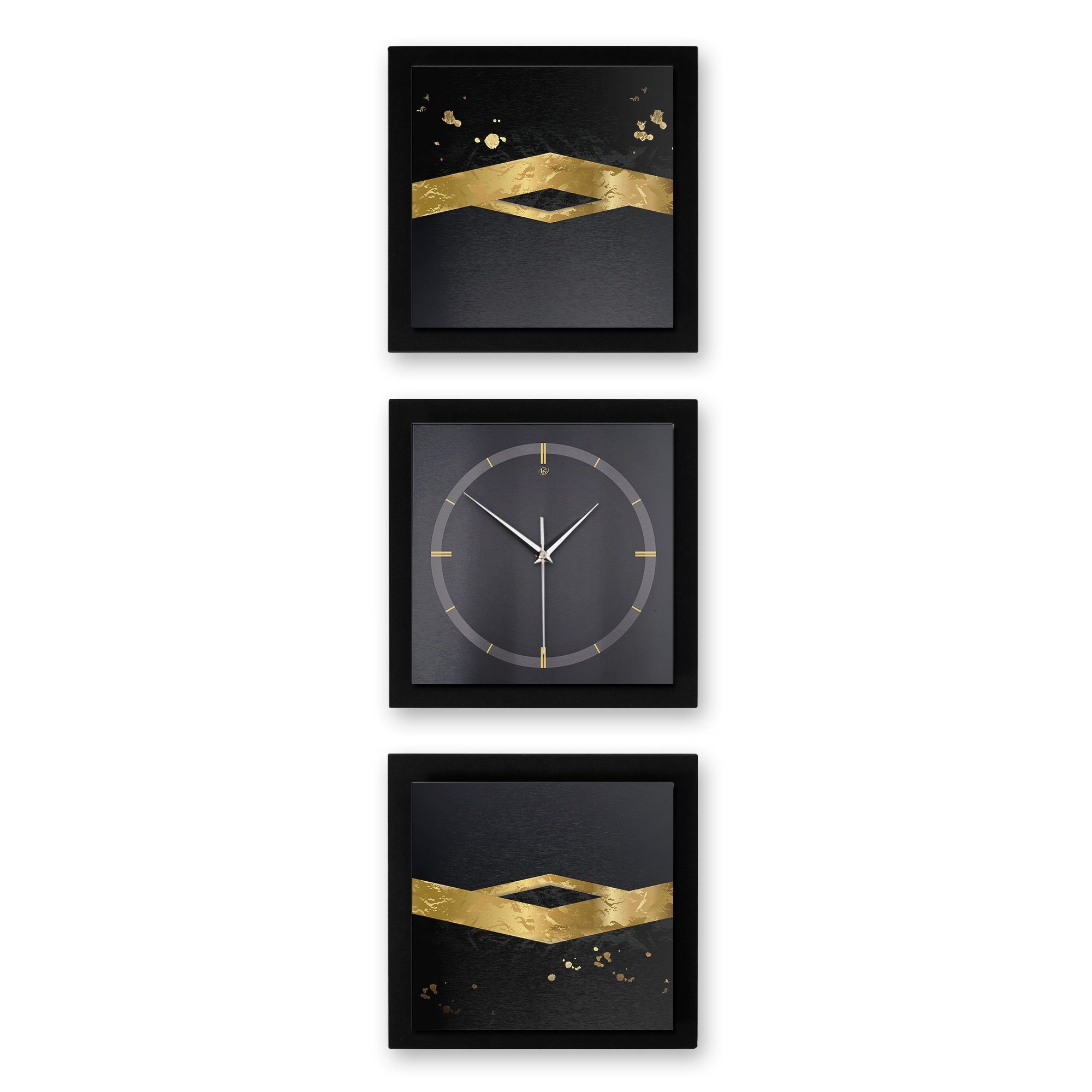 Kreative Feder Wanduhr Gold on Black (ohne Ticken; Funk- oder Quarzuhrwerk; elegant, außergewöhnlich, modern) groß (150x50cm)