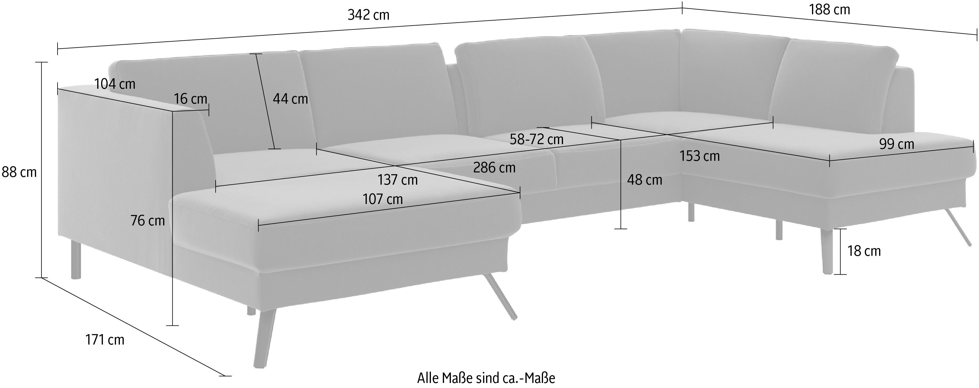 sit&more Wohnlandschaft und Sitztiefenverstellung Federkern mit Lindholm