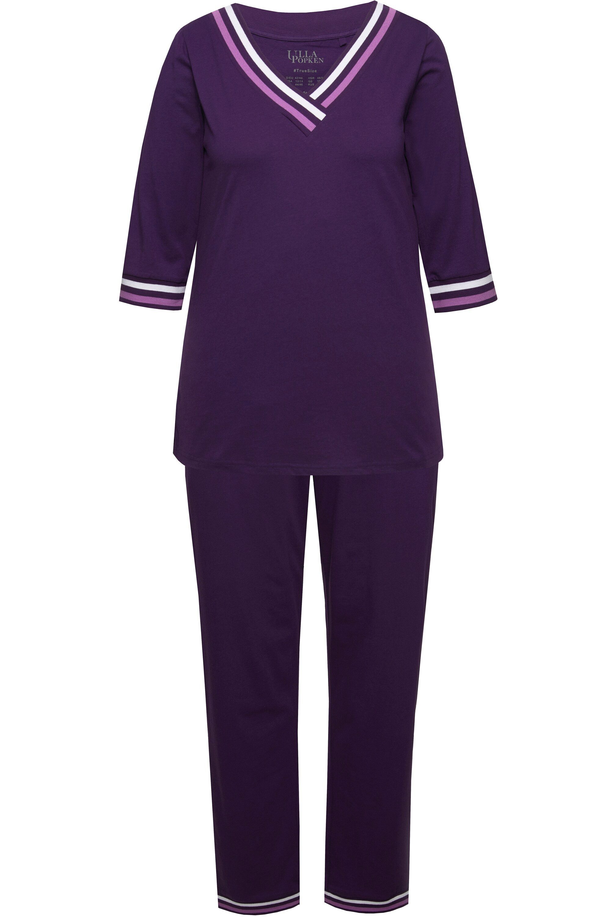 Ulla Popken Pyjama Pyjama Streifendetails V-Ausschnitt 3/4-Arm günstig online kaufen