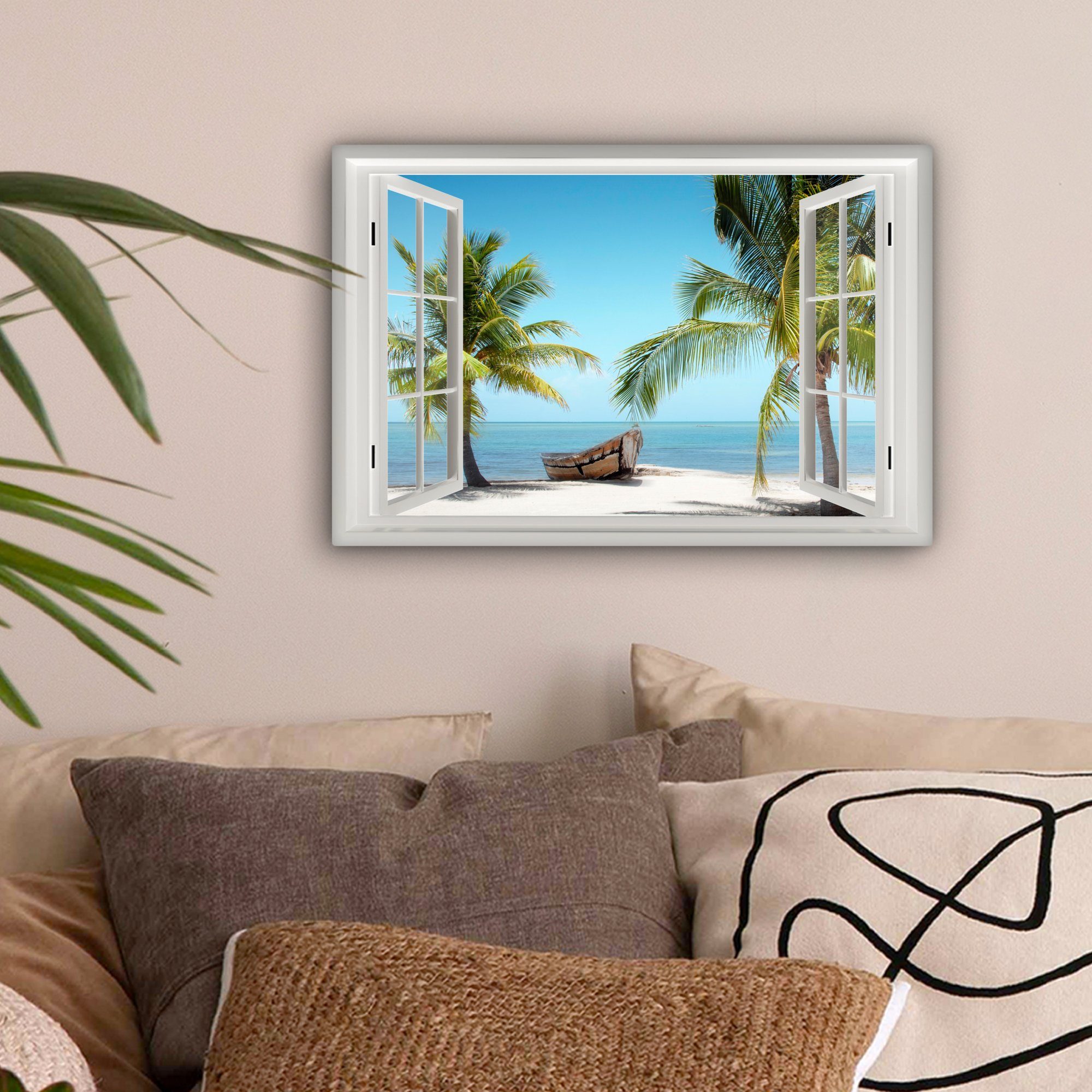 OneMillionCanvasses® Leinwandbild Aussicht - Strand - Palme - Boot - Tropis günstig online kaufen