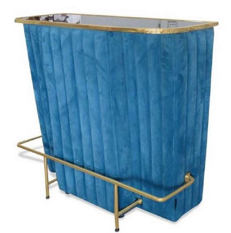 Casa Padrino Barschrank Luxus Bartresen Blau / Gold 120 x 48 x H. 105 cm - Theke mit Glassplatte und Fußablage - Barschrank - Barmöbel - Luxus Qualität