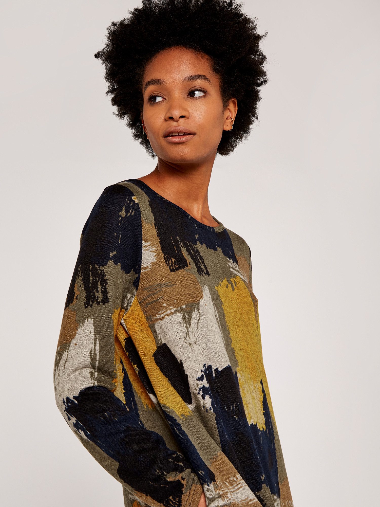 Apricot Minikleid A-Linien Kleid mit Pinselstrichmuster