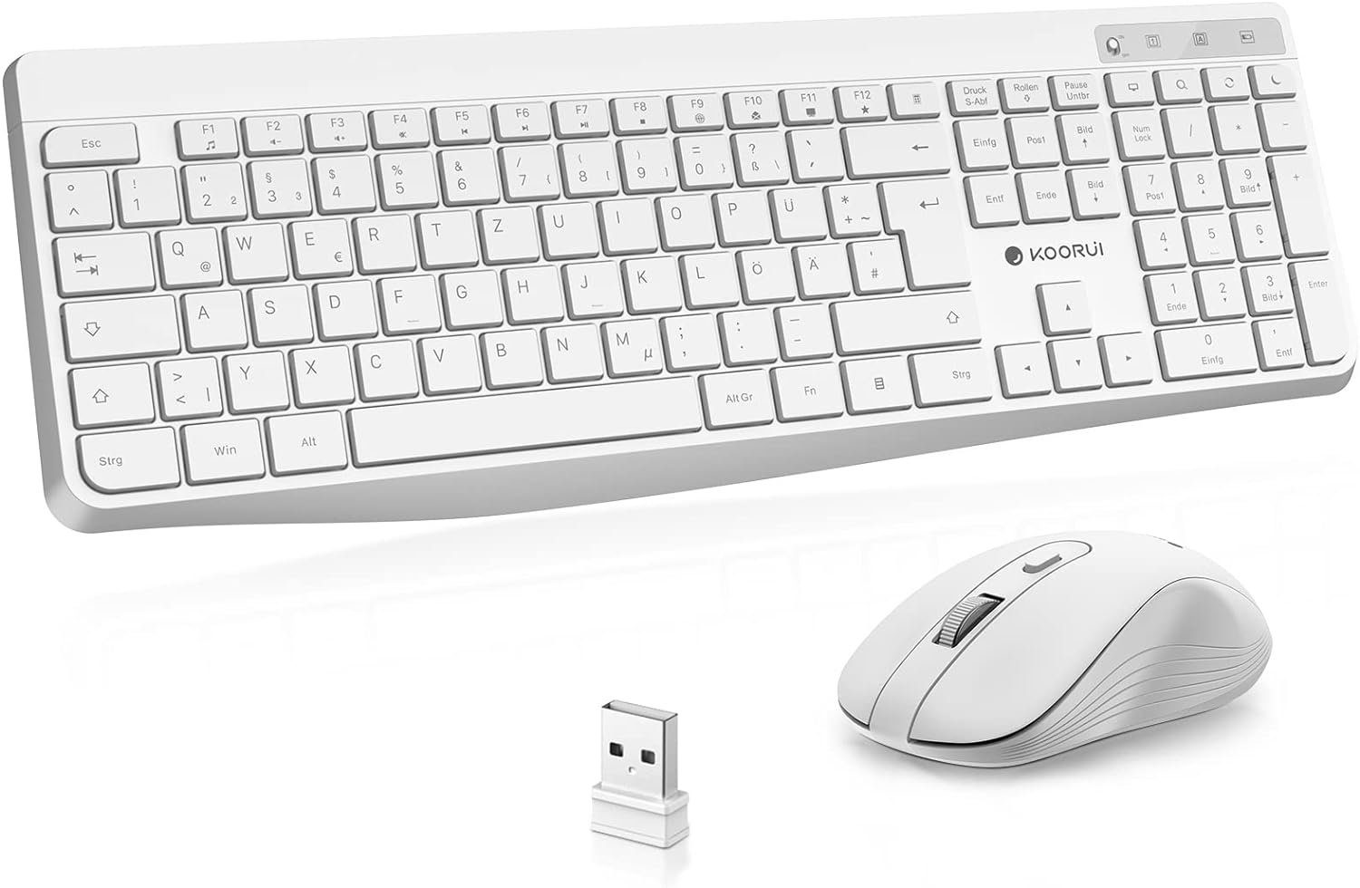 KOORUI Spielen Kabellos, Leise Deutsches Layout QWERTZ Tastatur- und Maus-Set, mit 12 Funktionstasten 2.4 GHz für Windows,MacOS,Linux mit PC Spielen