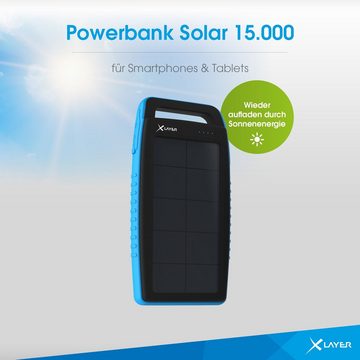 XLAYER Powerbank Solar 15000mAh Akku externes Ladegerät Tragbar Notfall Powerbank