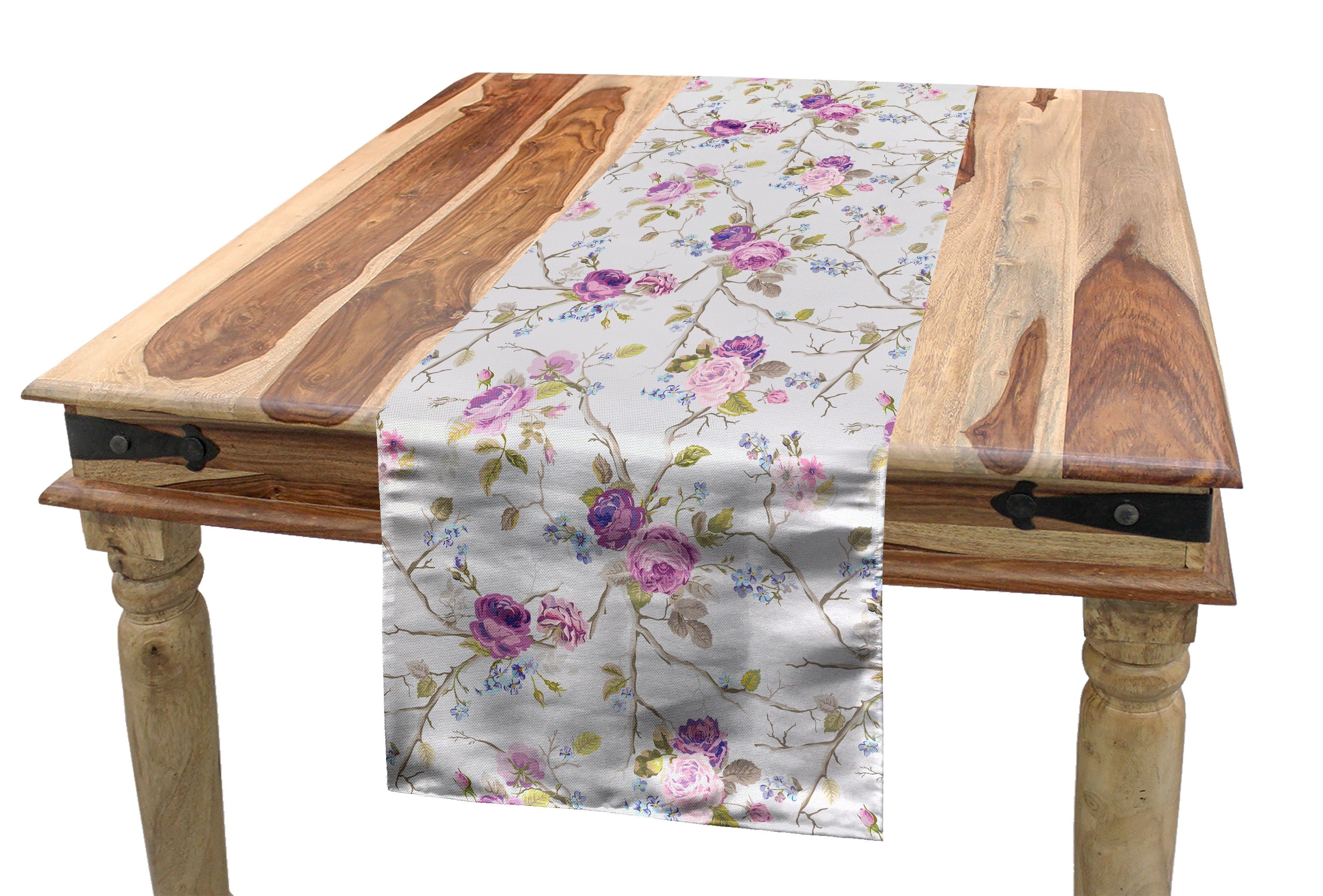 Dekorativer Küche Tischläufer, Rechteckiger Esszimmer Weiche Tischläufer Rose Pastellblumen Abakuhaus Vintage
