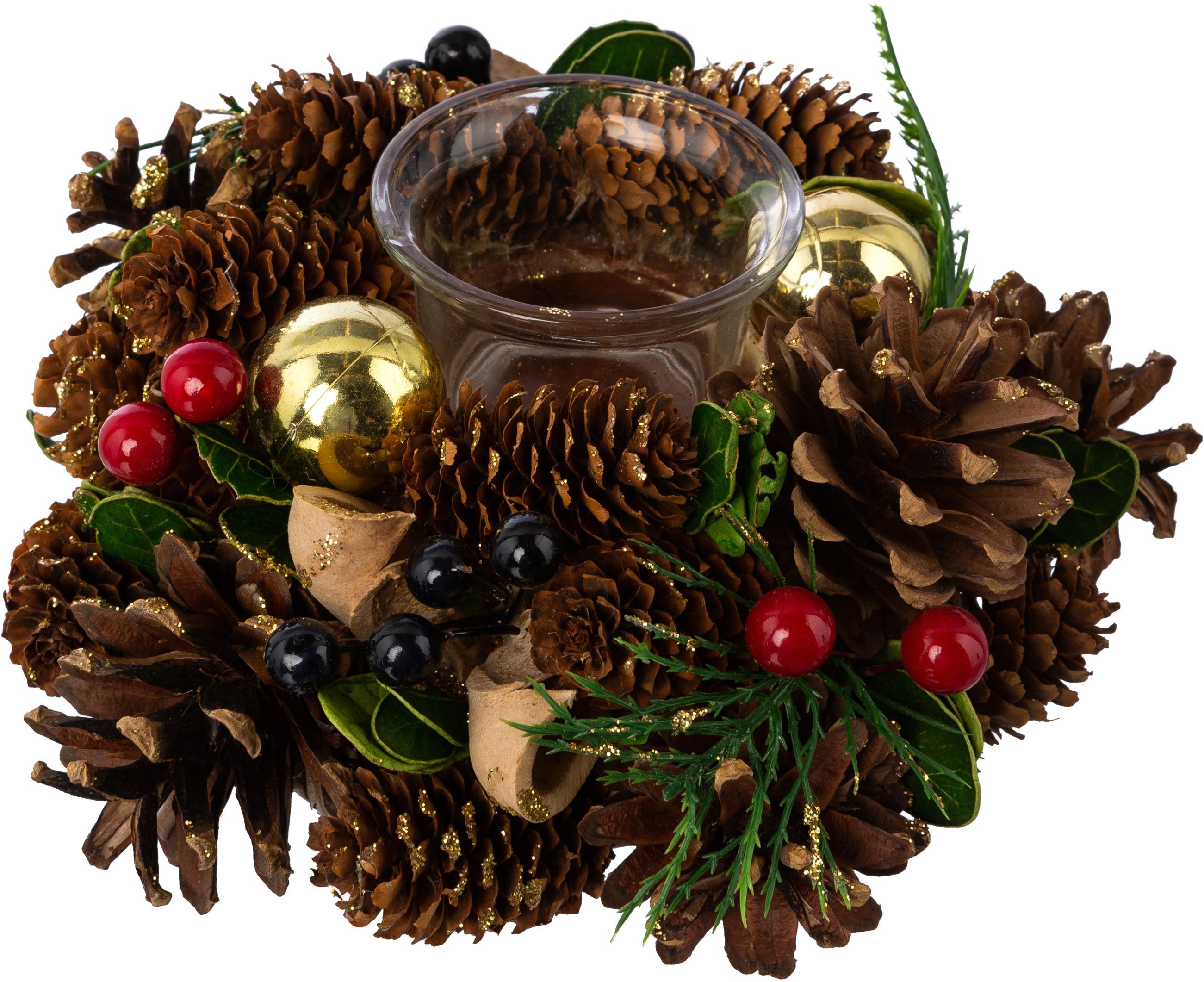 Creativ home Teelichthalter Adventsgesteck mit Teelichthalter (2 St), mit Glitzer