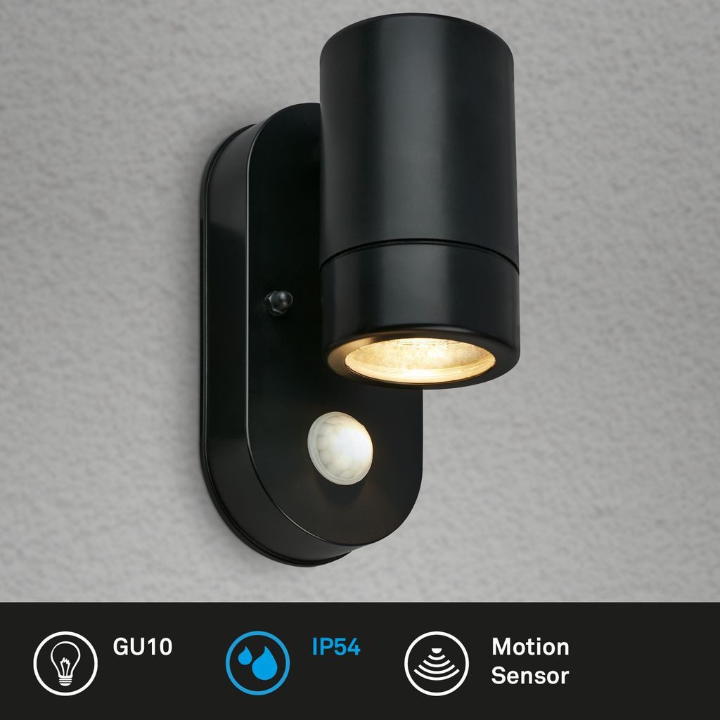 Briloner Leuchten Flutlichtstrahler 3789015, ohne Leuchtmittel, 2700K - Extra-Warmweiß, Wandleuchte Aussen 15x7x9,5 cm Schwarz max.7W GU10 Hauswand Balkon
