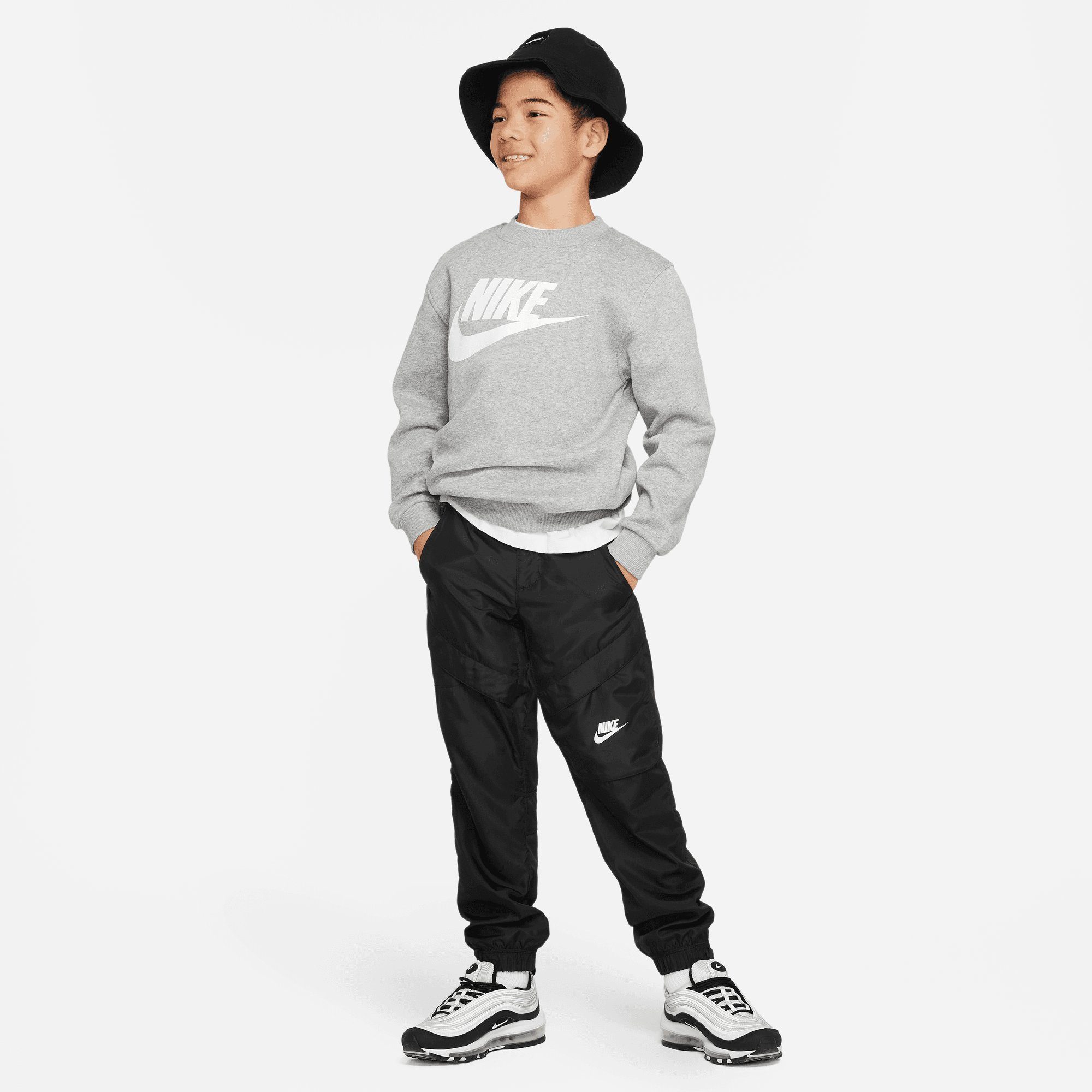 Nike Sportswear Sweatshirt CLUB BIG DK HEATHER/WHITE GREY SWEATSHIRT FLEECE KIDS'