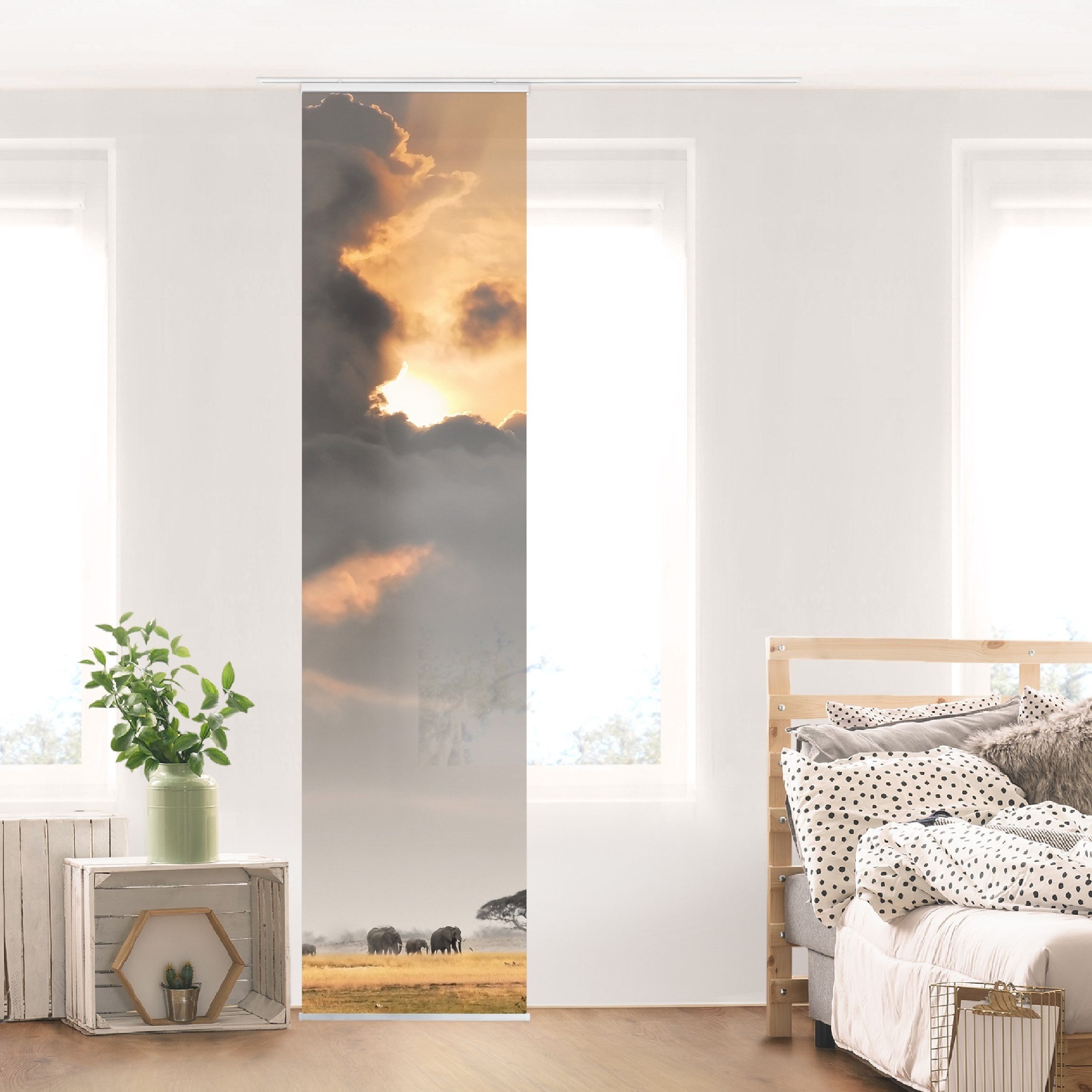 Bilderdepot24 Schiebegardine modern Flächenvorhang blickdicht Elefanten günstig online kaufen