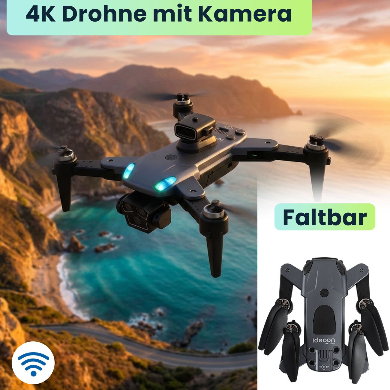shop'n smile ideoon Drohne mit Kamera C0 Zertifiziert Faltbar GPS Rückkehr Drohne (4K UHD, Schwenkbar C0 Zertifiziert Bürstenloser Motor)